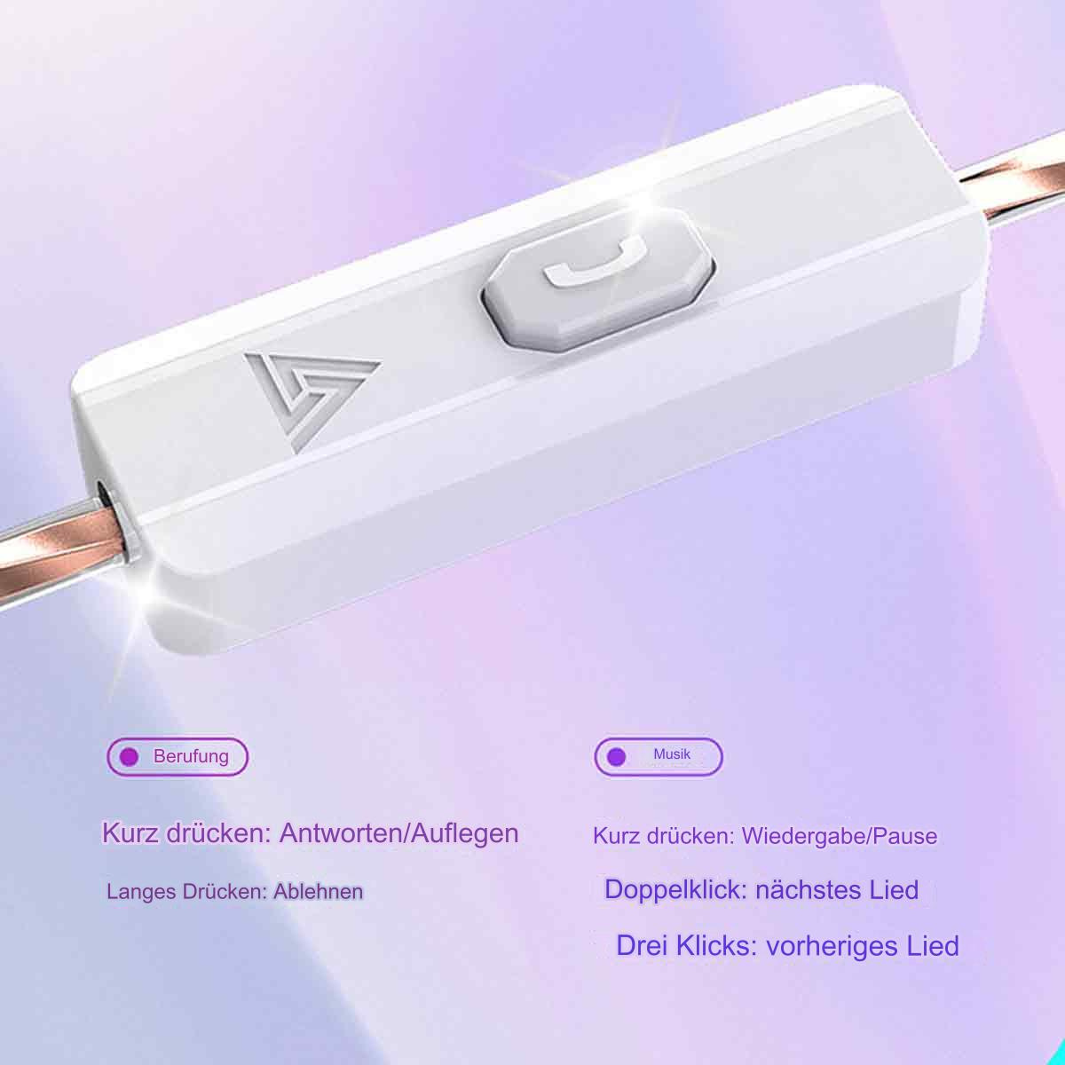 Ein weißes Bedienfeld mit einer Taste und zwei Textetiketten, mit Anweisungen für Telefon und Musik.