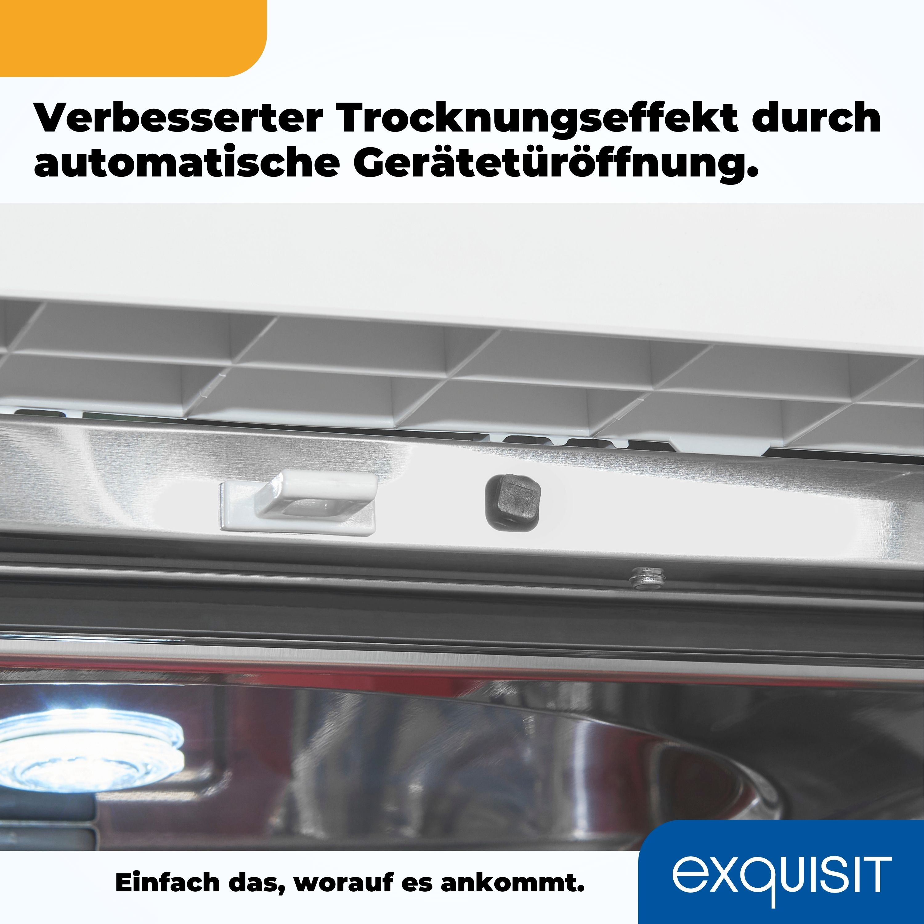 Weißes Gerät zeigt eine geöffnete Tür, mit Text auf Deutsch.