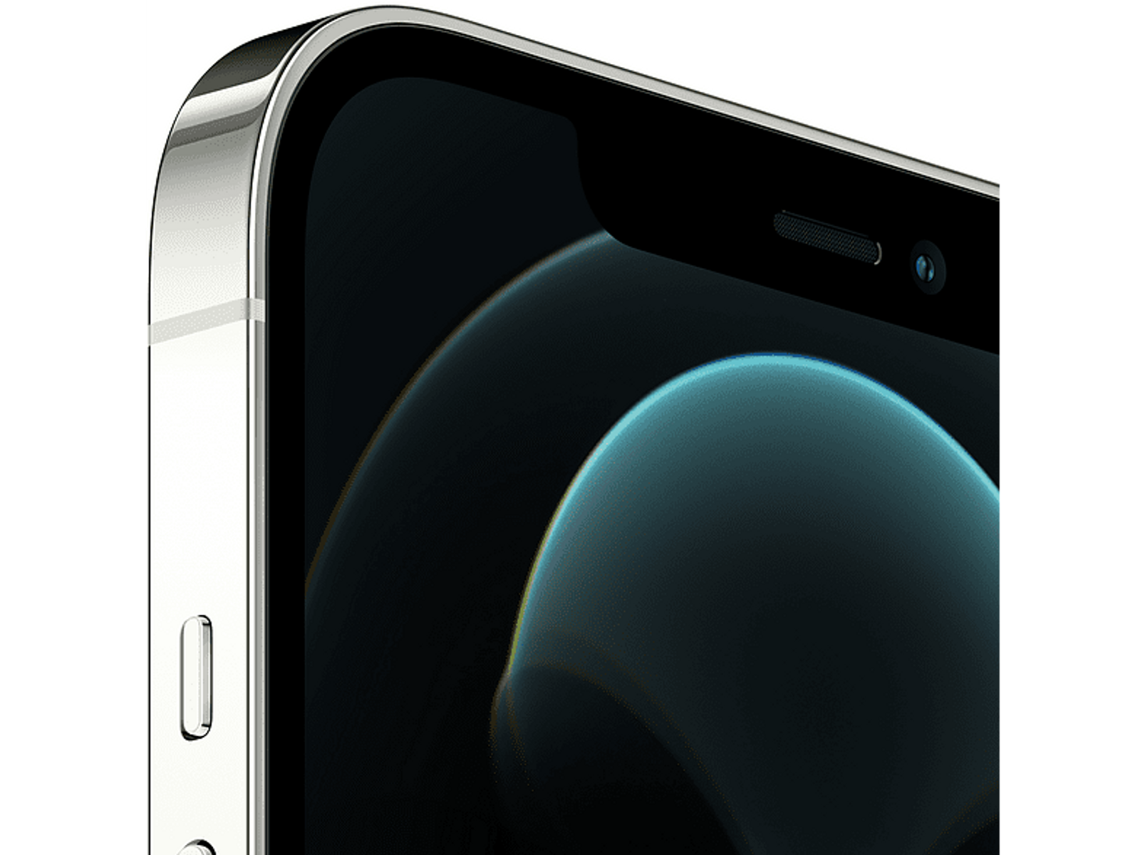 Zbliżenie srebrnego iPhone'a 12 Pro, prezentujące jego elegancki design.