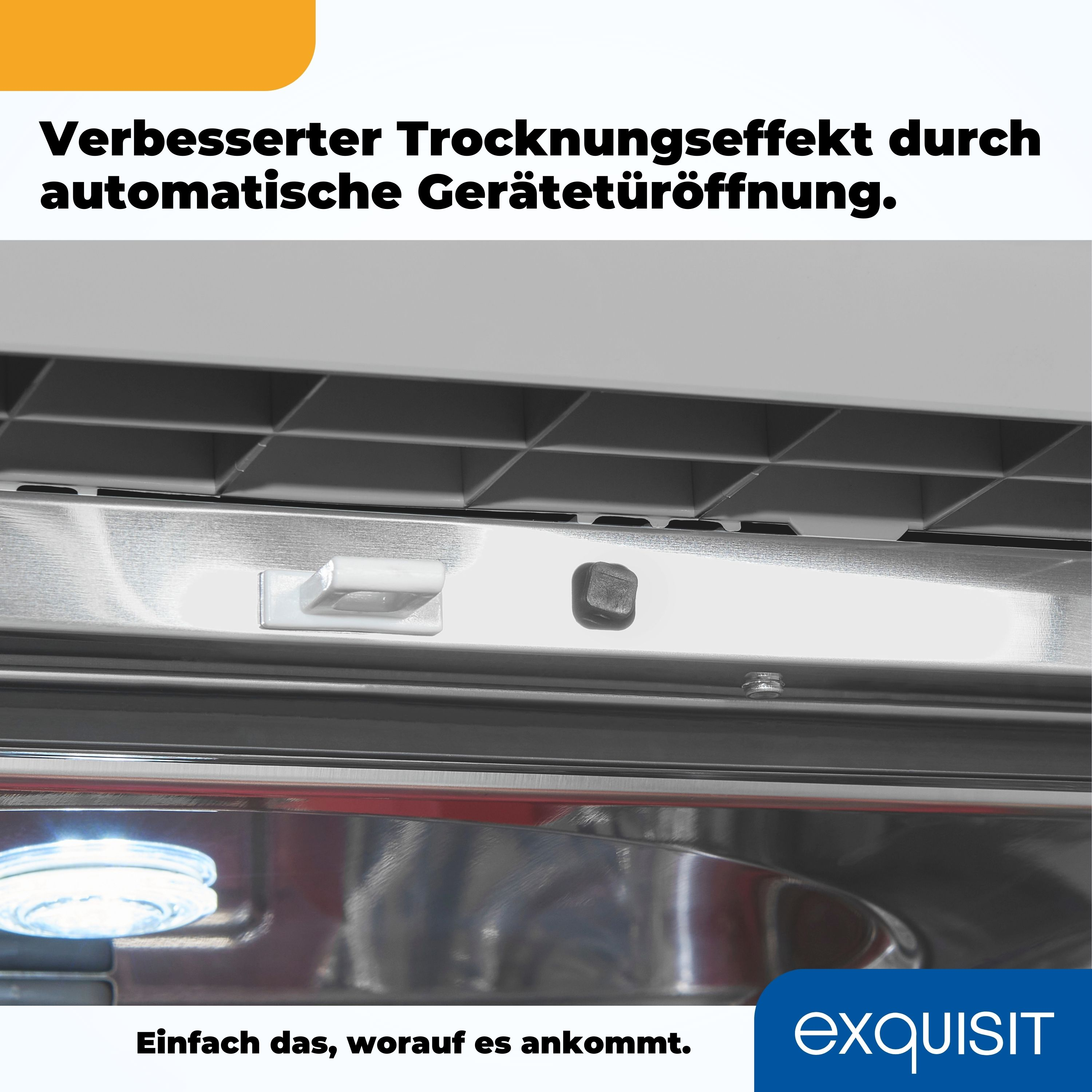 Geschirrspüler-Innenraum mit Oberseite und weißem Kunststoffteil.