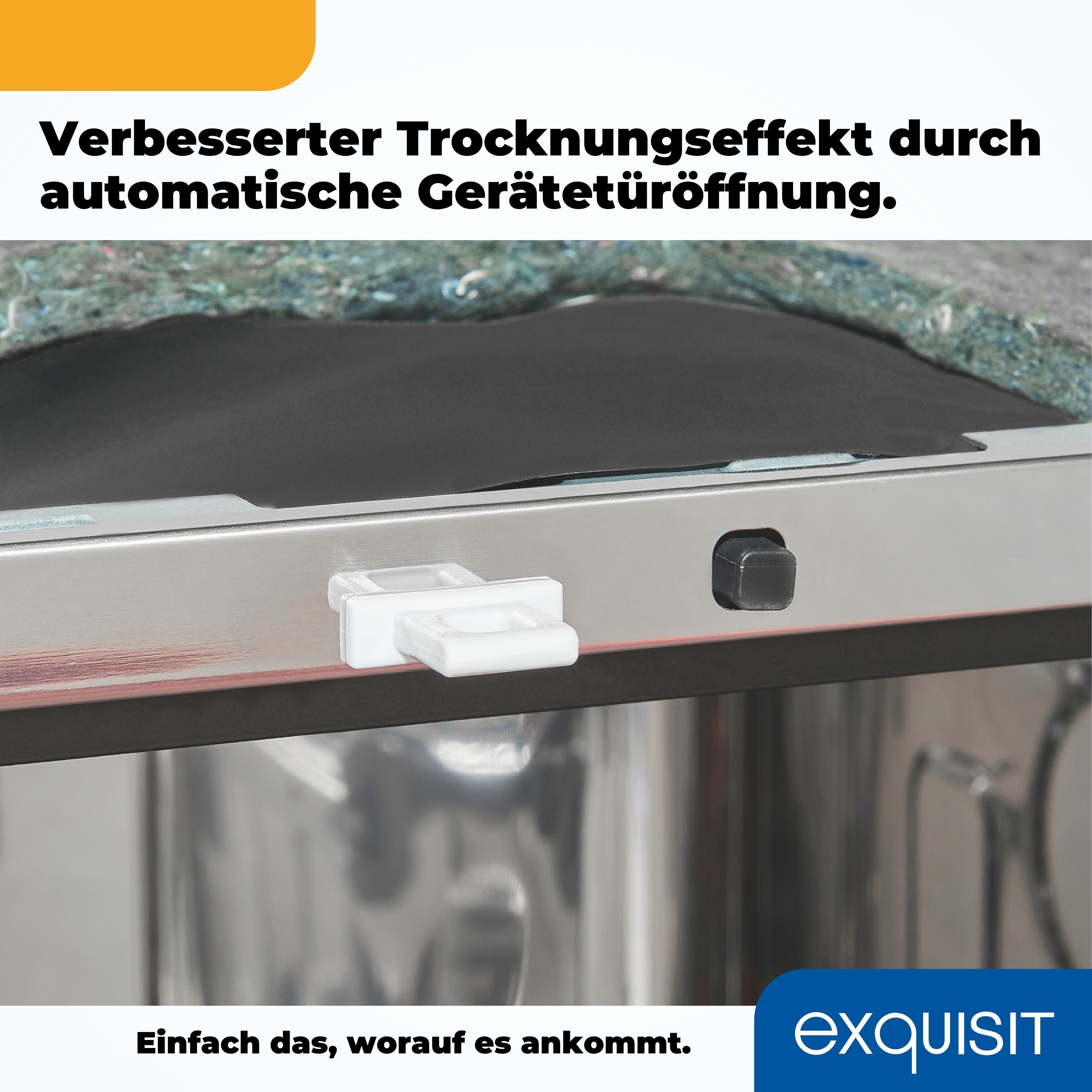 Nahaufnahme eines Geschirrspülerteils mit deutschem Text und Firmenlogo.