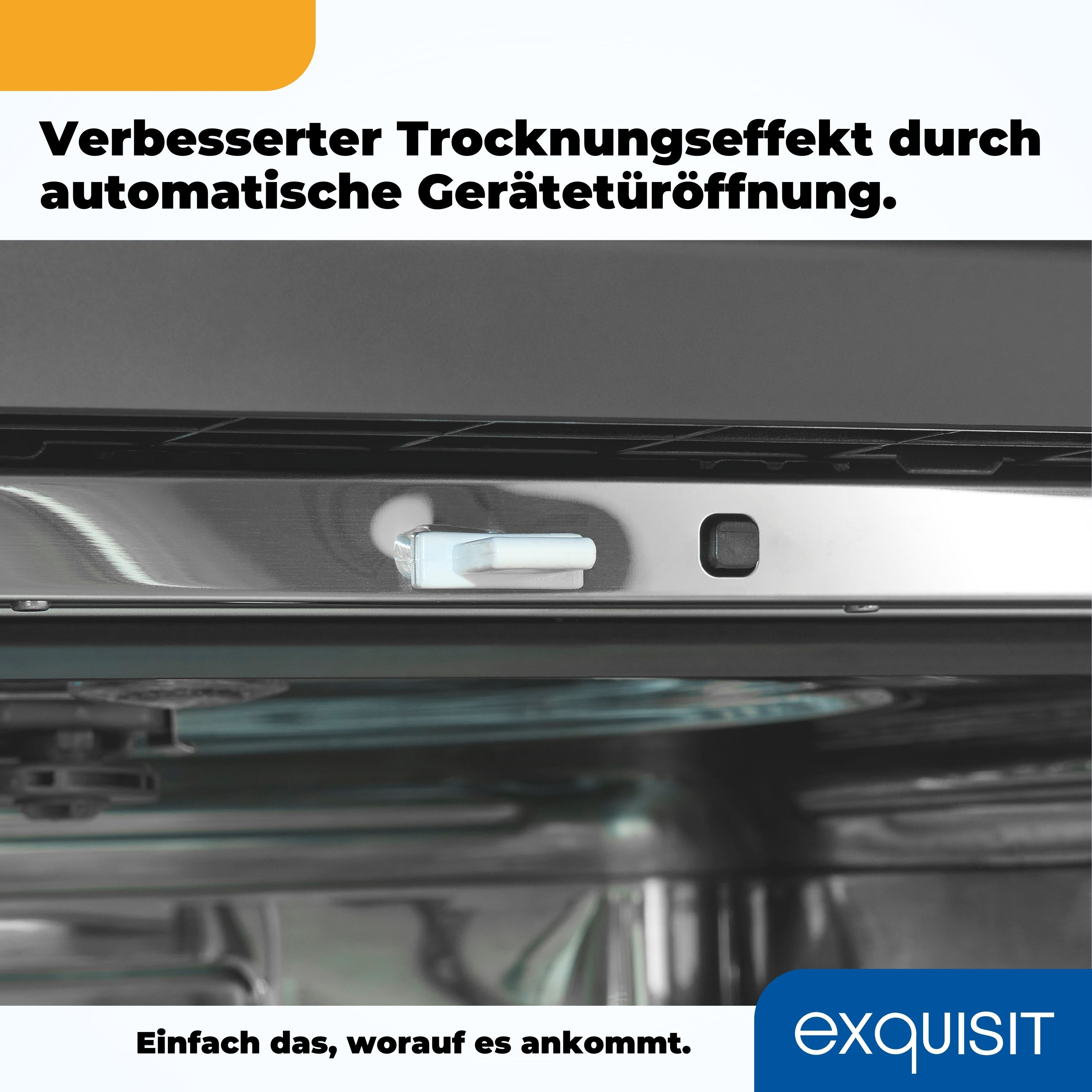 Waschmaschinentür mit weißem Griff und Text.