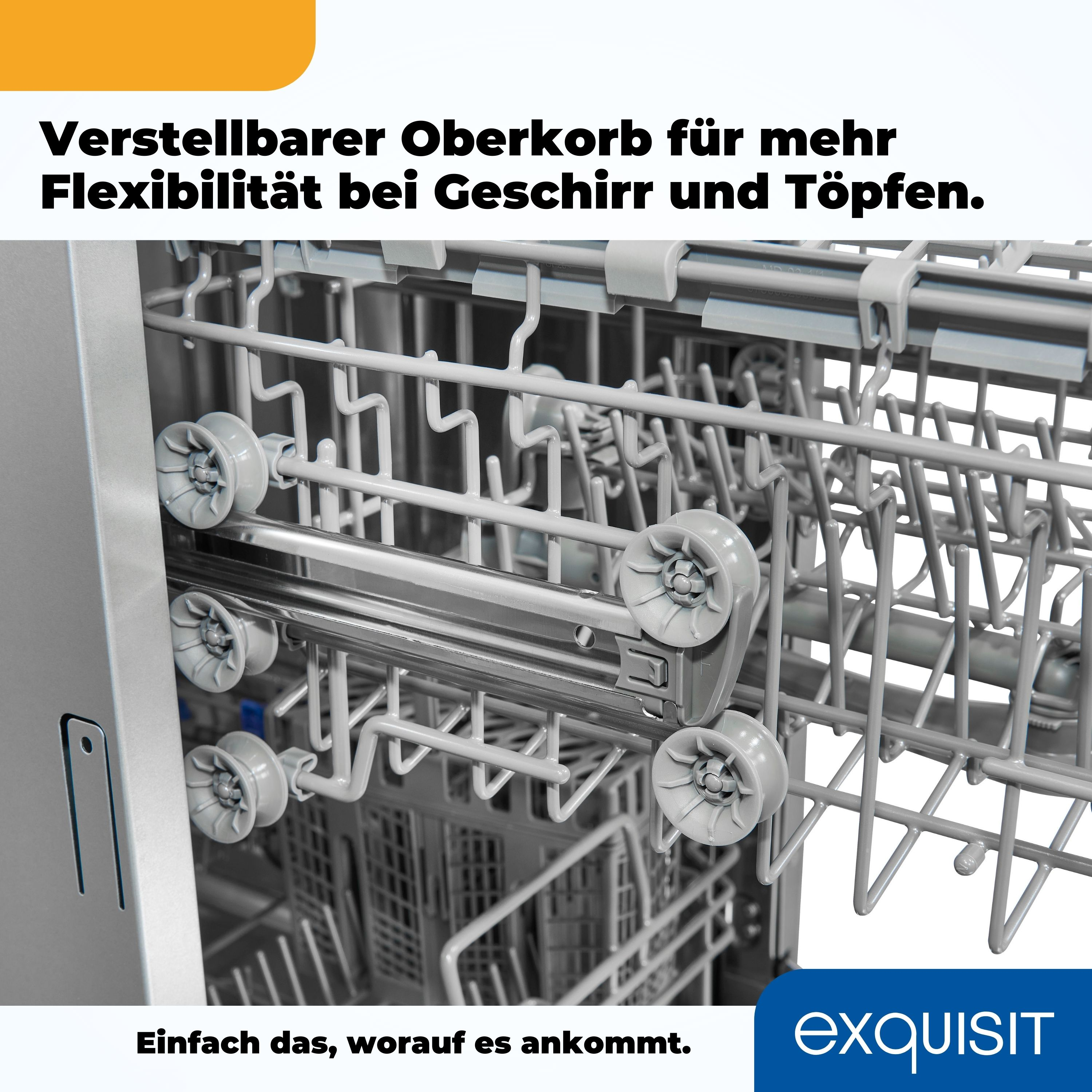 Geschirrspüler-Innenraum mit verstellbarem Korb. Weißer Hintergrund.