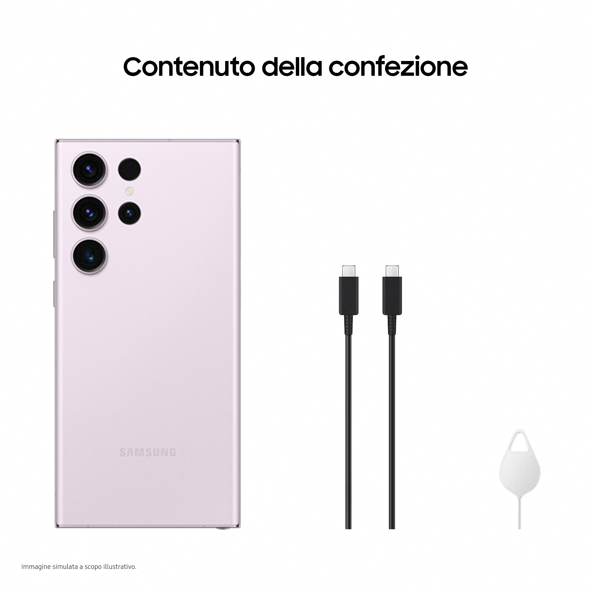 Różowy telefon z trzema aparatami, dwoma kablami ładującymi, narzędziem SIM, białym tłem i tekstem.