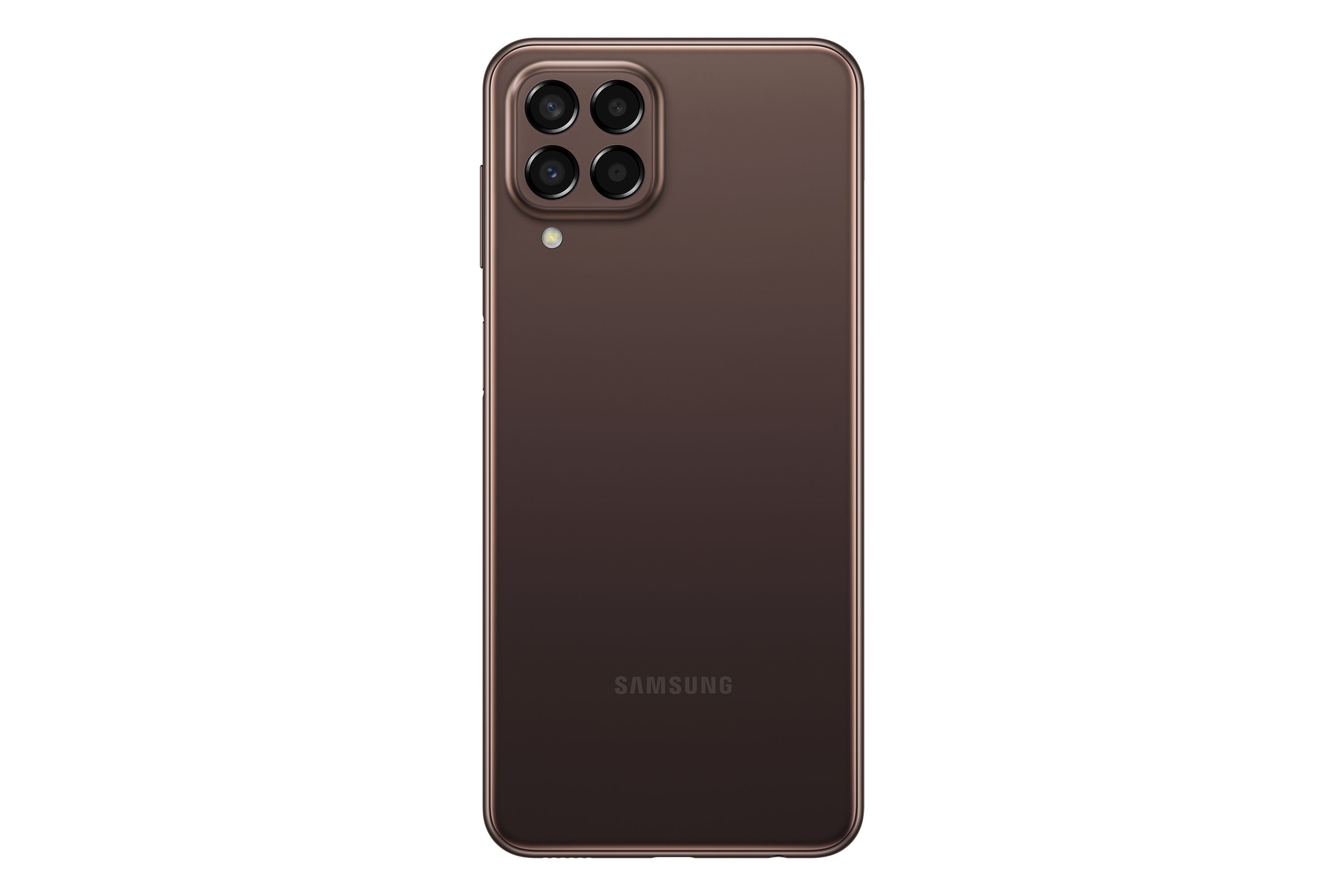 Rückansicht eines braunen Samsung-Telefons. Vier Kameras befinden sich oben links.
