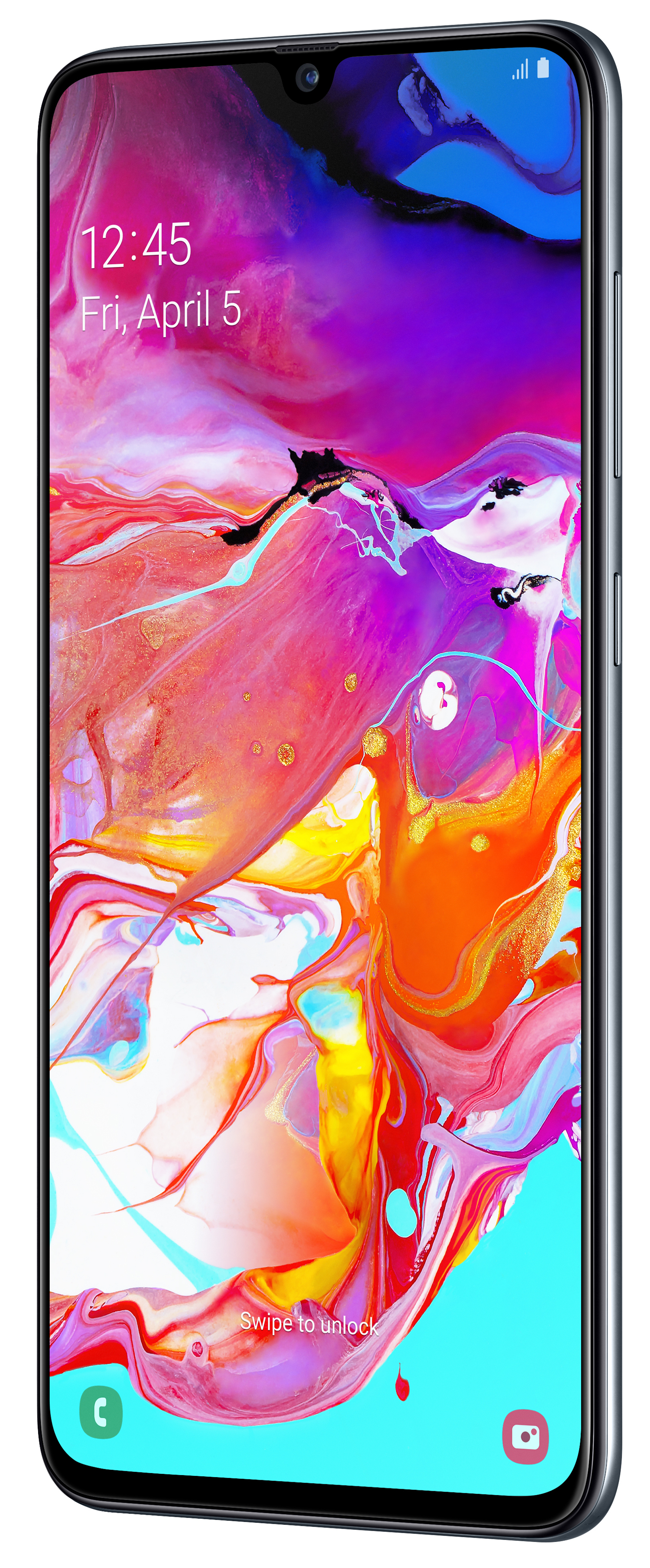 Smartfon pokazujący kolorowy ekran z kalendarzem na niebieskim tle.