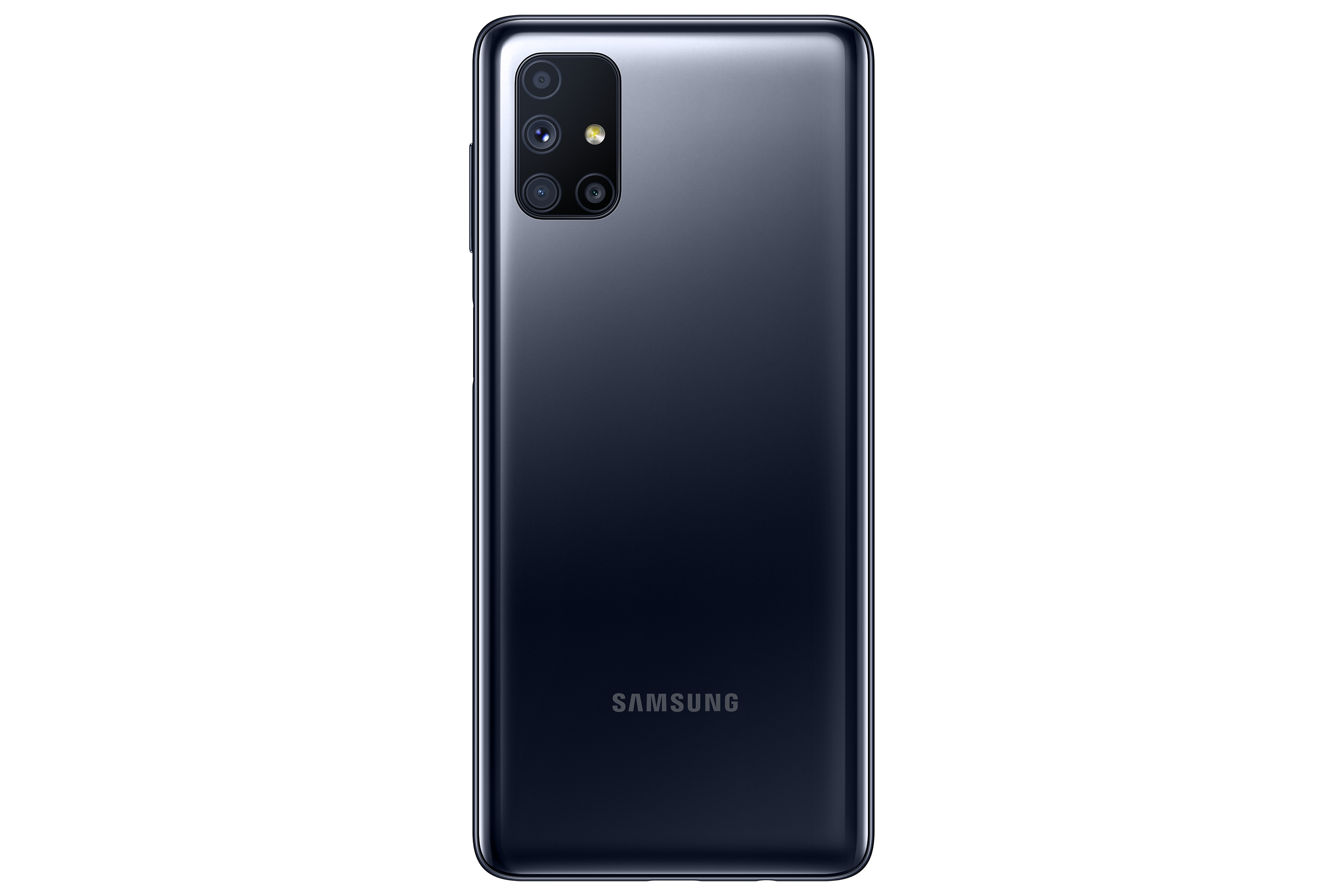 Schwarze Telefonrückseite, mit mehreren Kameras und SAMSUNG-Logo. Die Rückseite ist dunkel und glänzend mit rechteckiger Kameraanordnung.