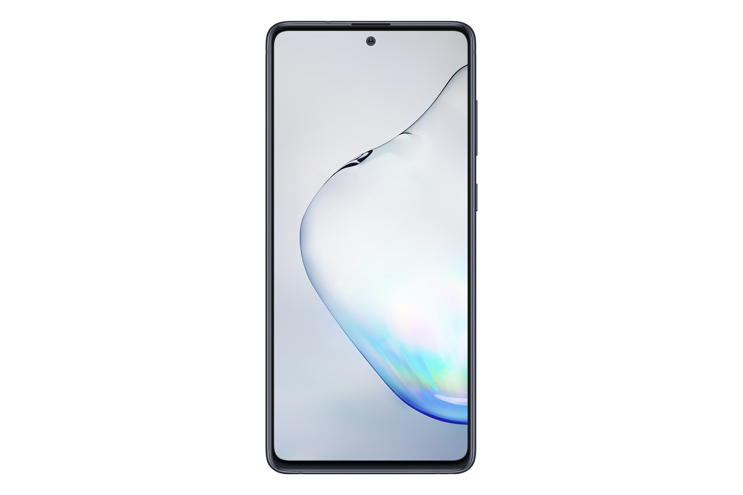 Uno smartphone con display a schermo intero, che mostra un'immagine astratta sullo schermo.