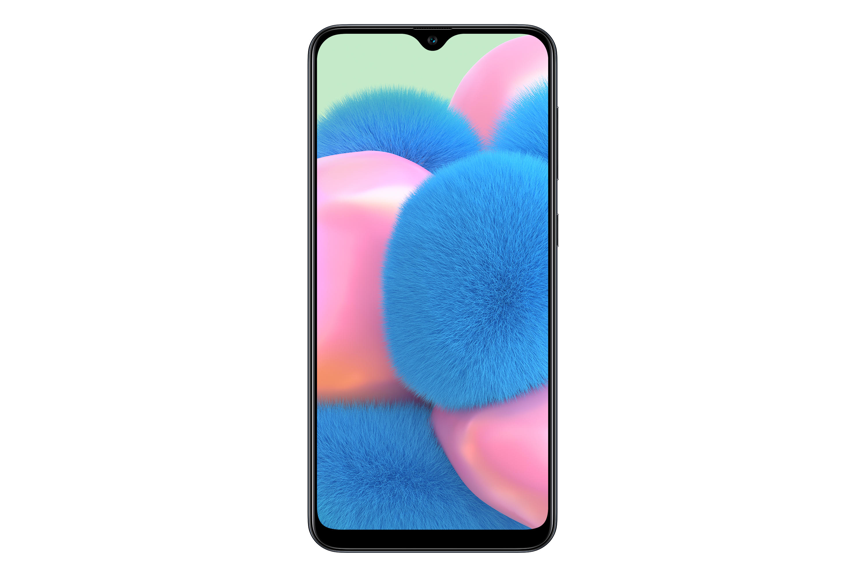 Smartphone con diseño abstracto colorido en la pantalla con rosa, azul y naranja.