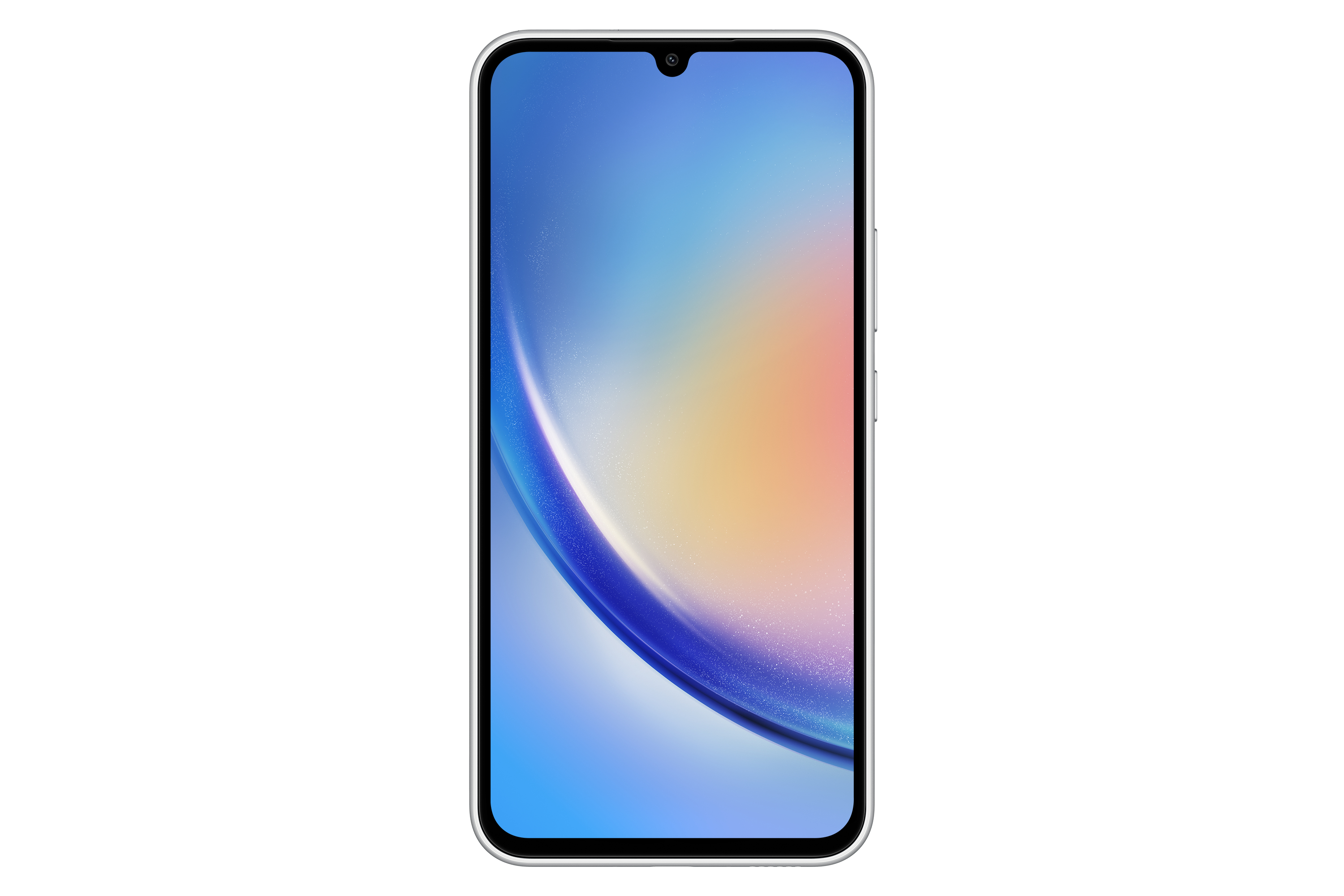 Telefondisplay mit einem abstrakten Gradienten aus Blau- und Orangetönen.