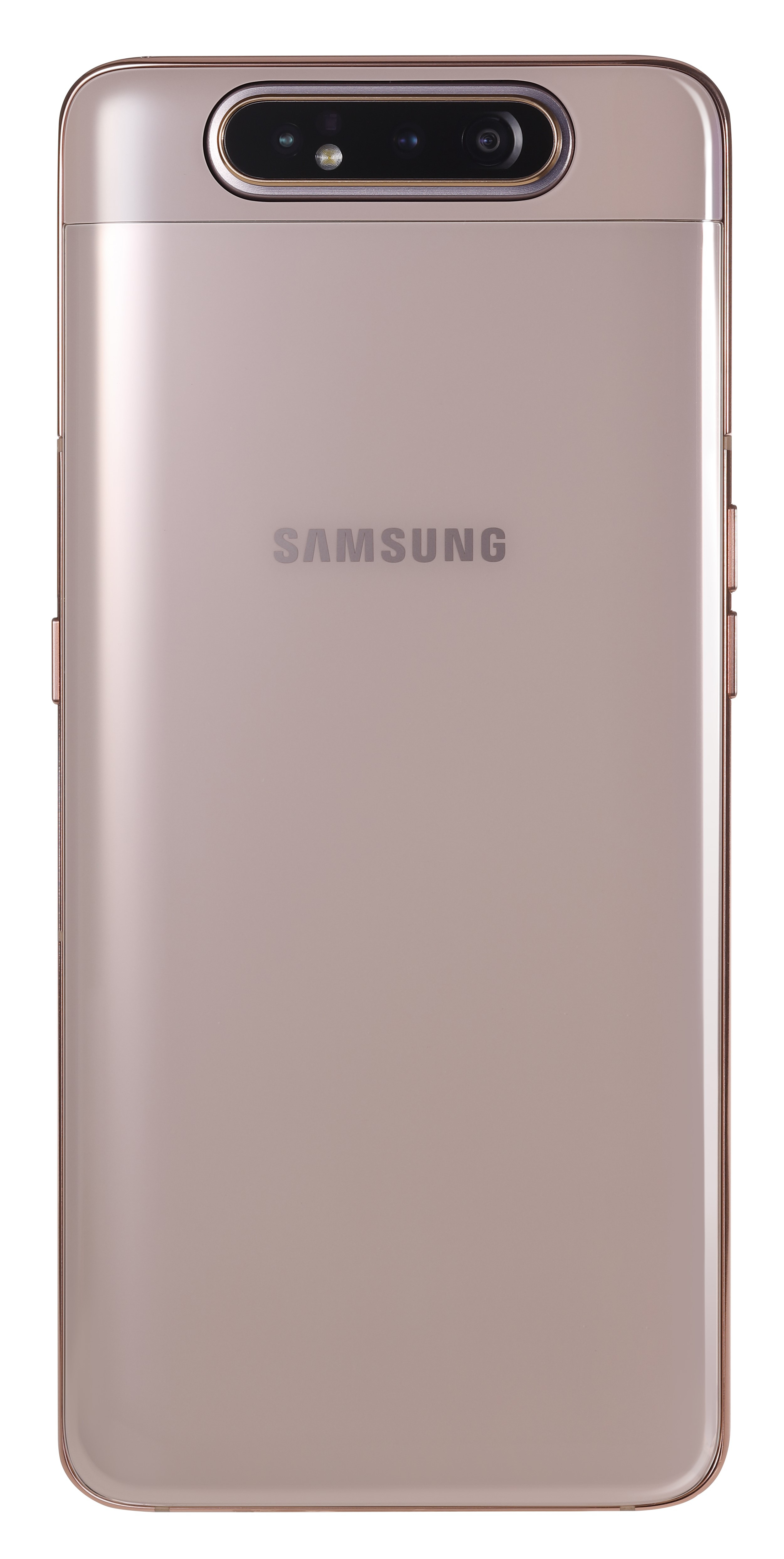 Retro del telefono Samsung rosa. La parte superiore ha obiettivi della fotocamera. Il logo Samsung è visibile.
