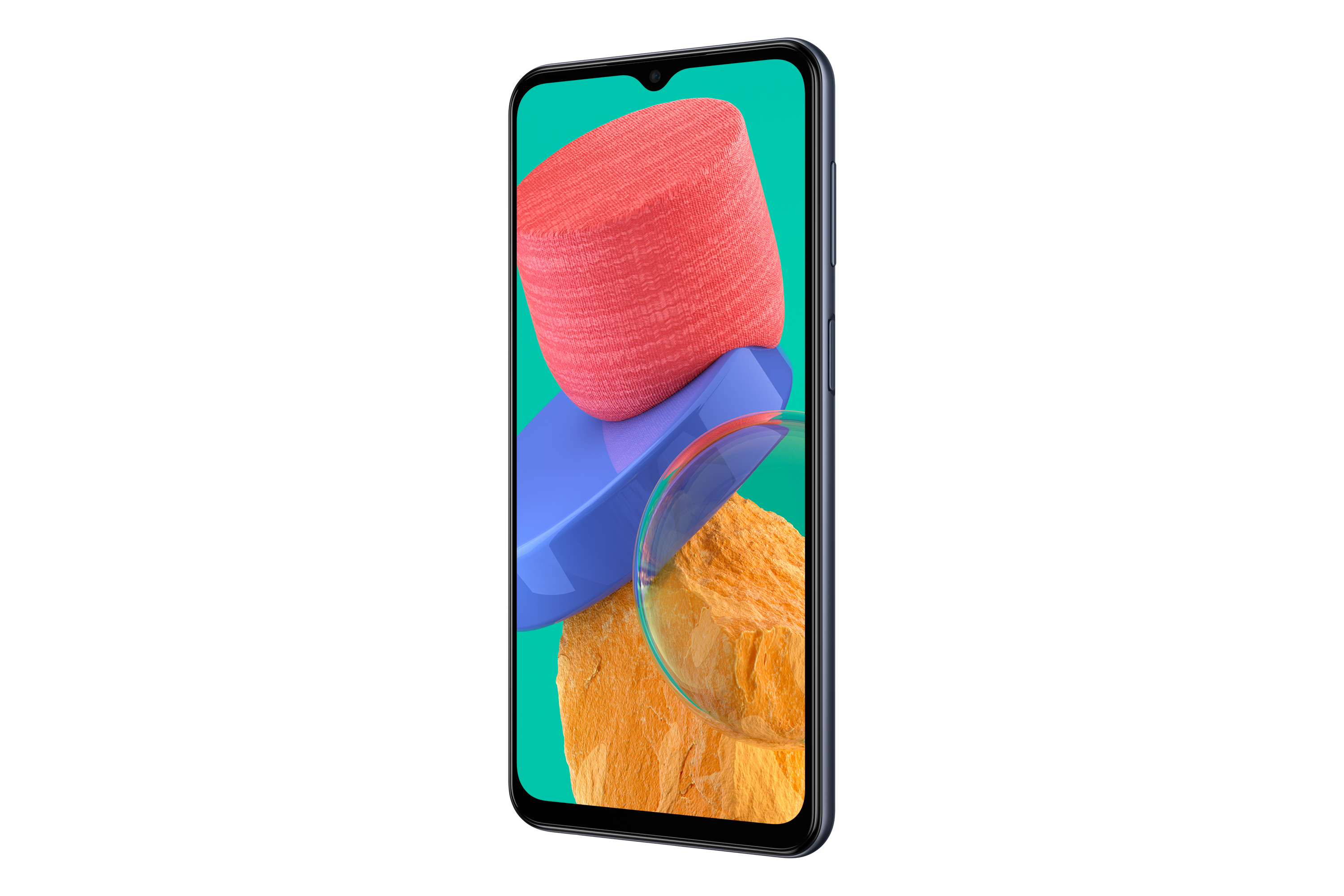 Ein Smartphone mit einem farbenfrohen, abstrakten Display. Der Bildschirm zeigt verschiedenfarbige Formen.