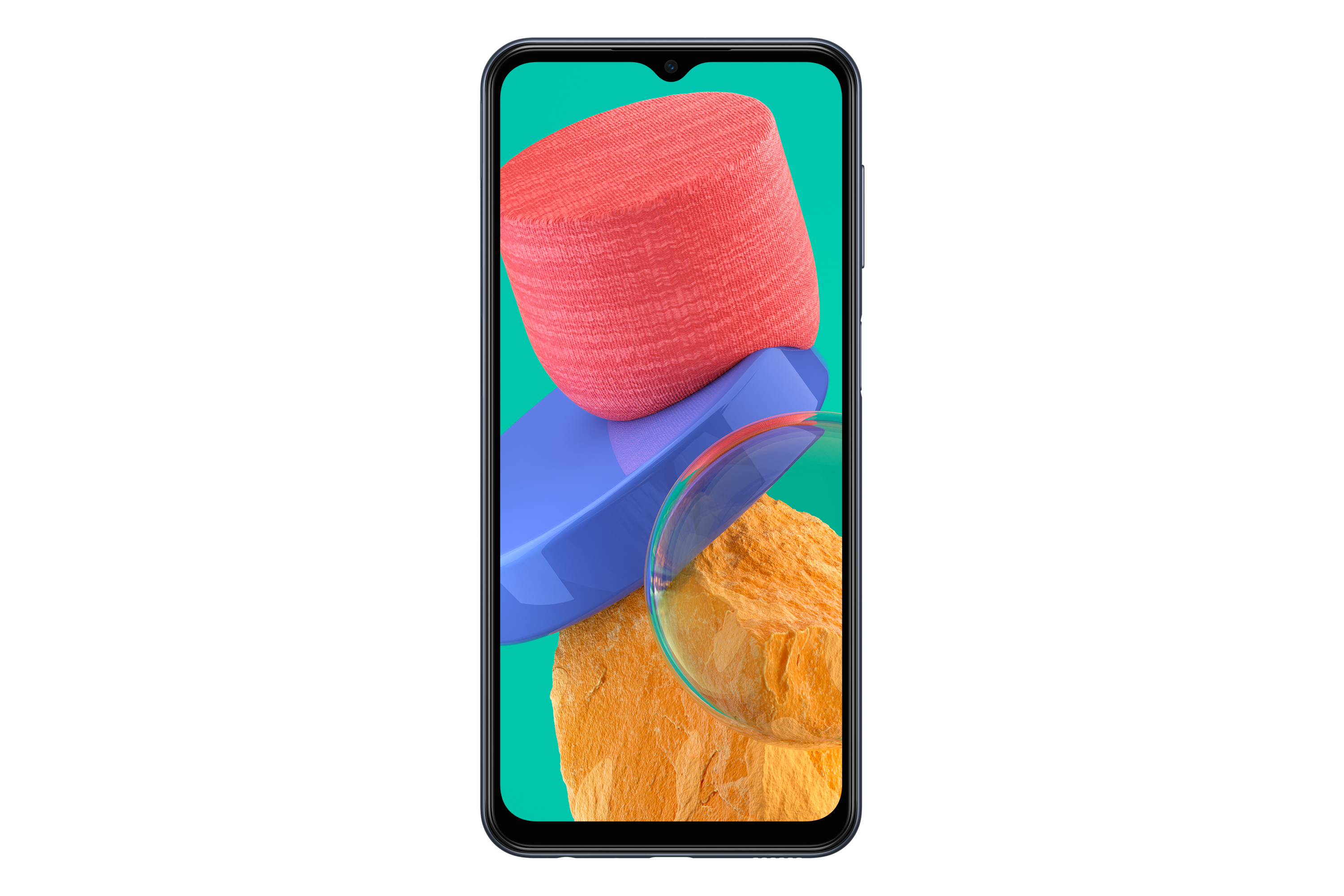 Smartphone-Bildschirm mit abstrakten bunten Formen: Rot, Blau und Gelb. Der Bildschirm ist schwarz.
