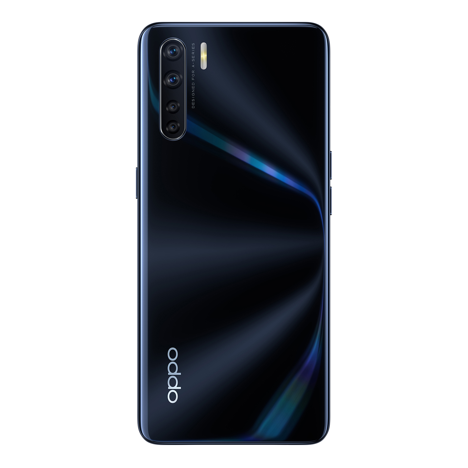 Ein schwarzes Oppo-Telefon mit der Rückseite zur Kamera. Das Kamera-Setup ist sichtbar.