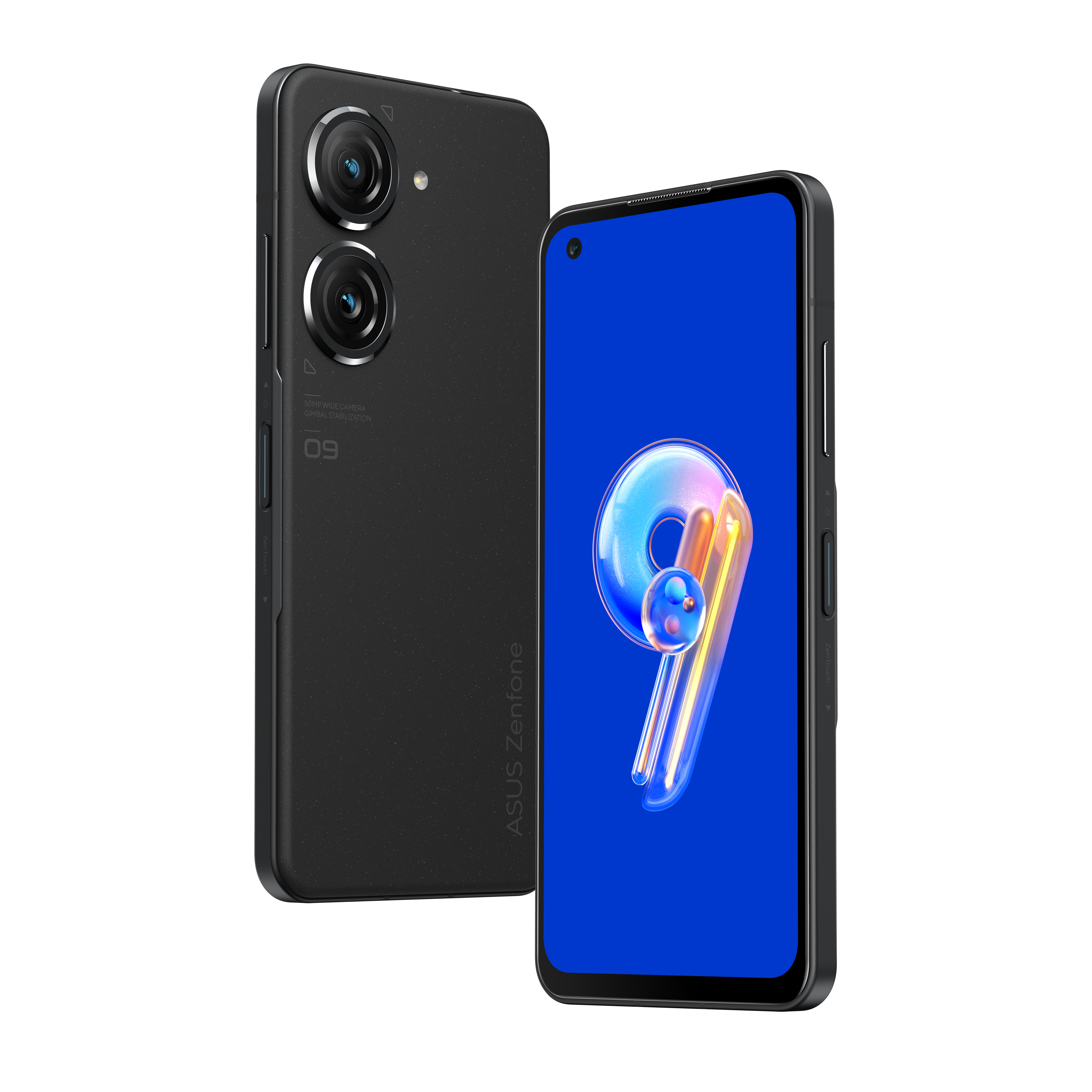 Zwei schwarze Smartphones, eines zeigt seinen Bildschirm. Das zweite ist der Kamera zugewandt.