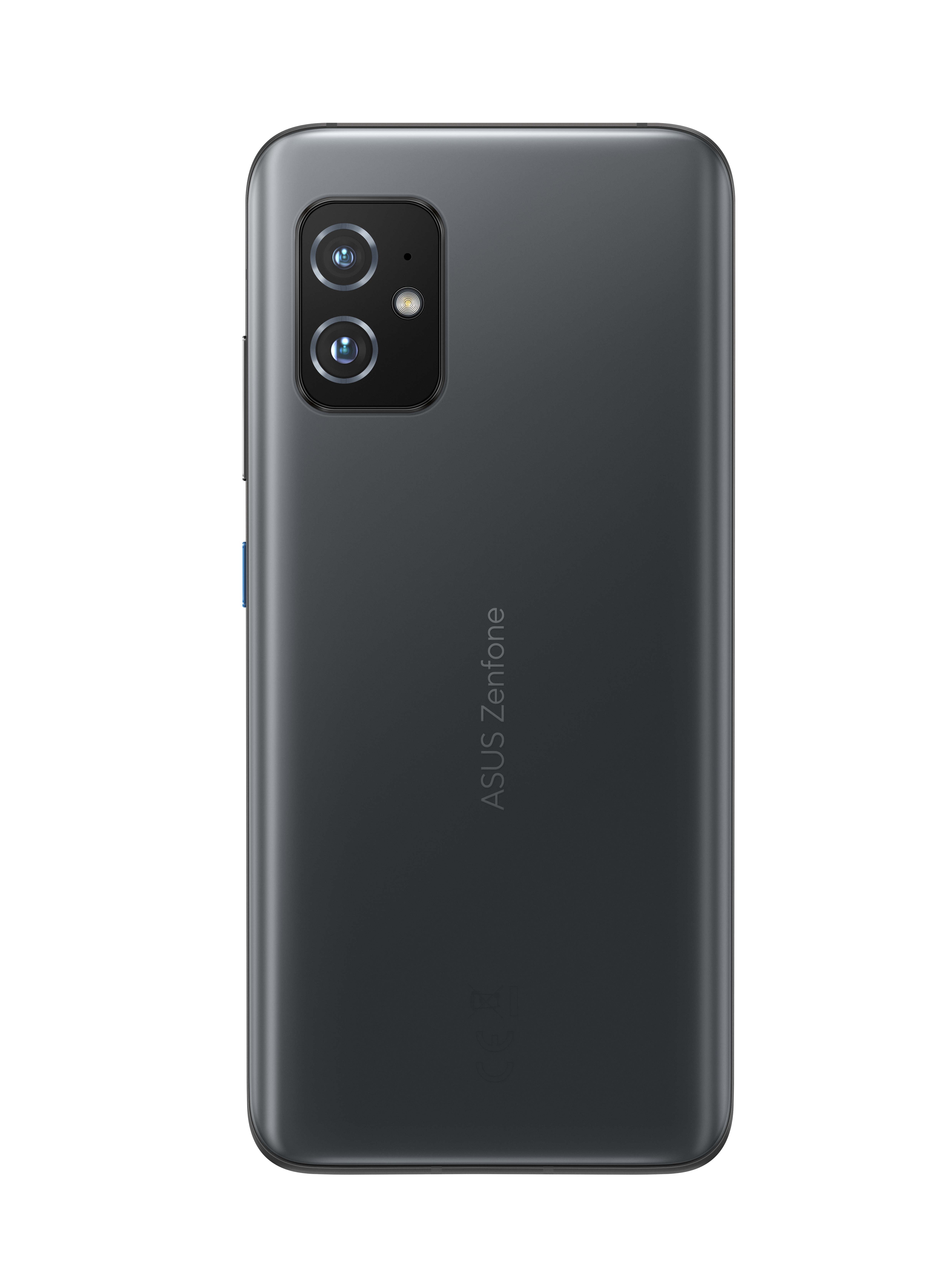 Dunkelgraue Telefonrückseite mit zwei Kameras. ASUS Zenfone Logo sichtbar.