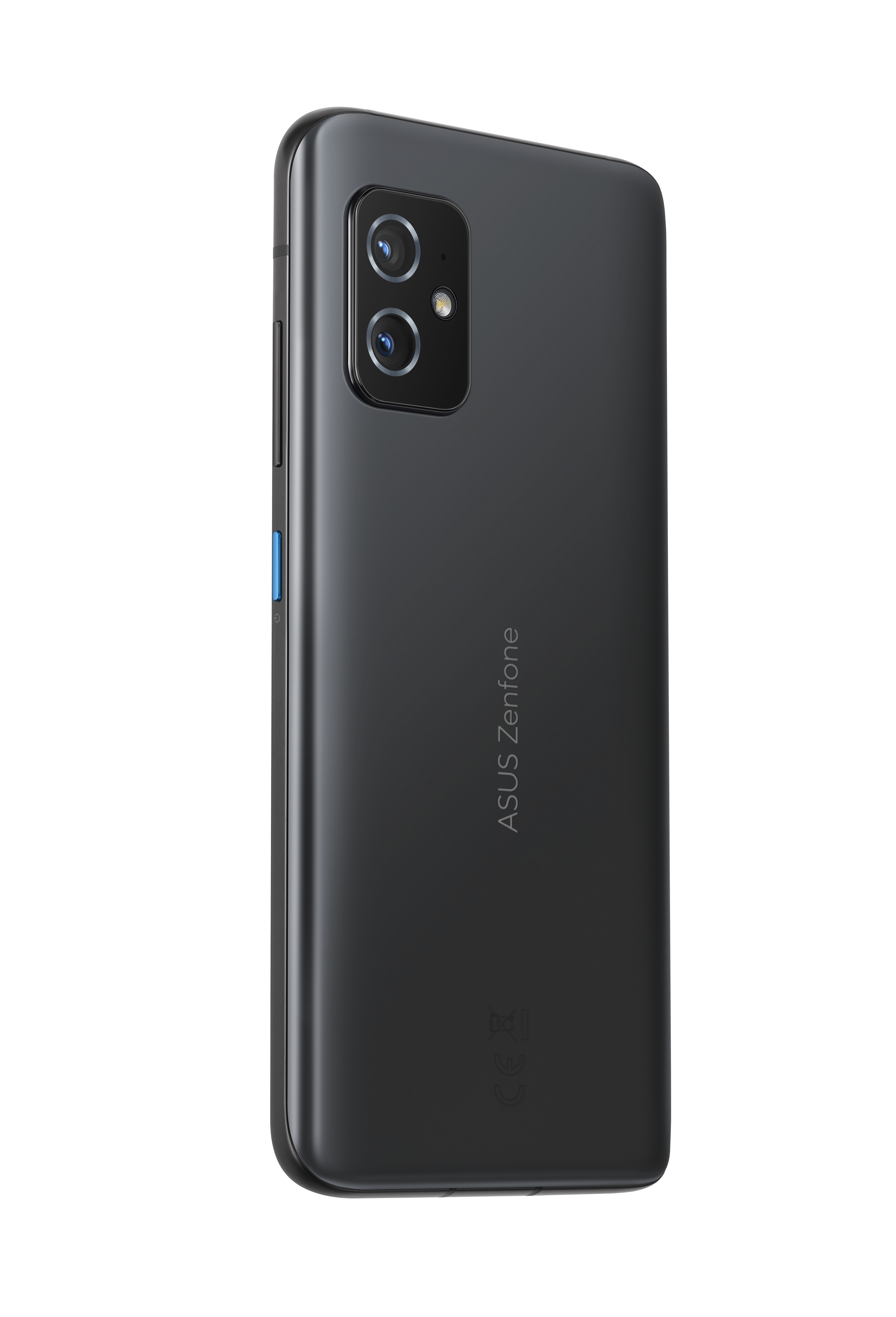Ein schwarzes Asus Zenfone. Die Rückseite hat zwei Kameras und das ASUS Zenfone-Logo.