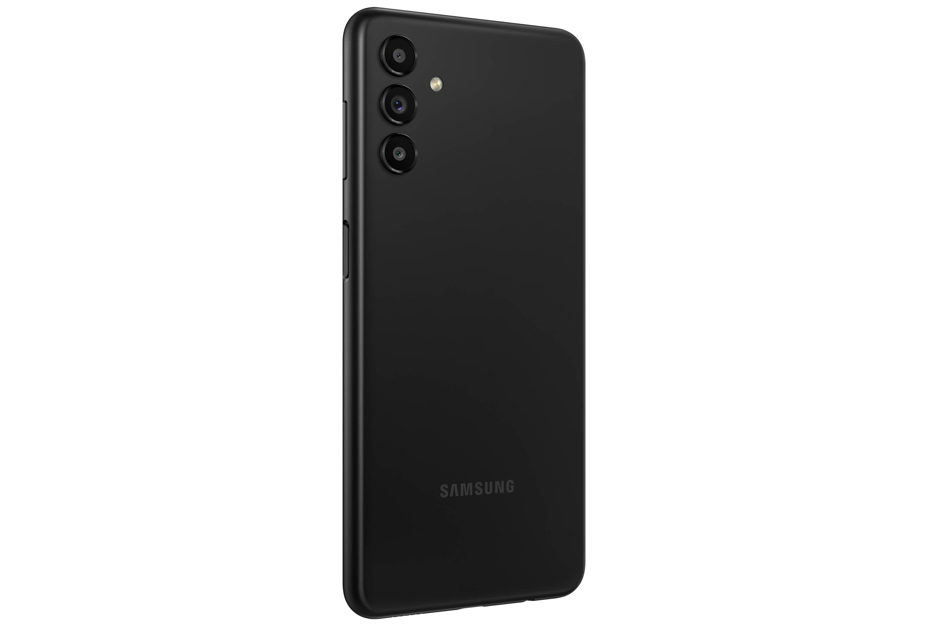 Czarny smartfon z tyłu. Tył z aparatami i logo Samsung.