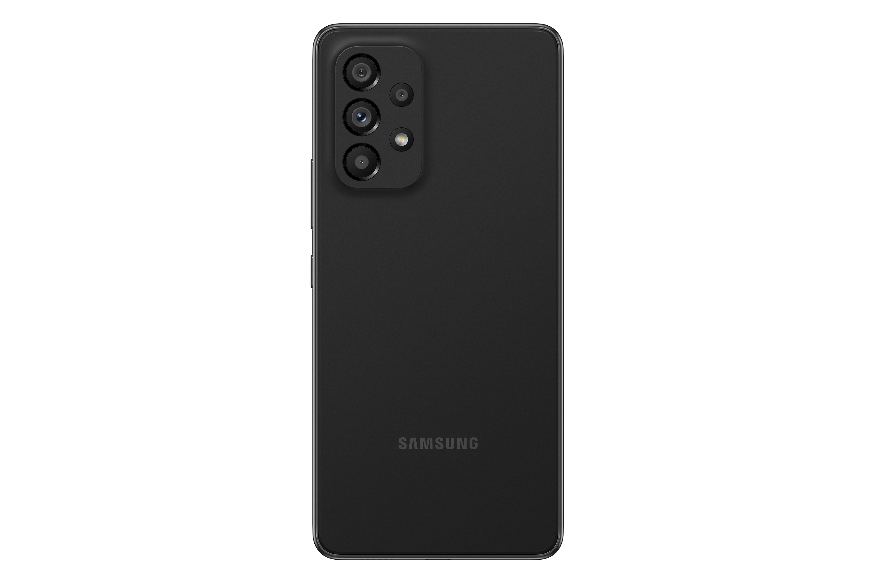 Czarny tył smartfona z trzema aparatami, lampą błyskową i logo Samsung.