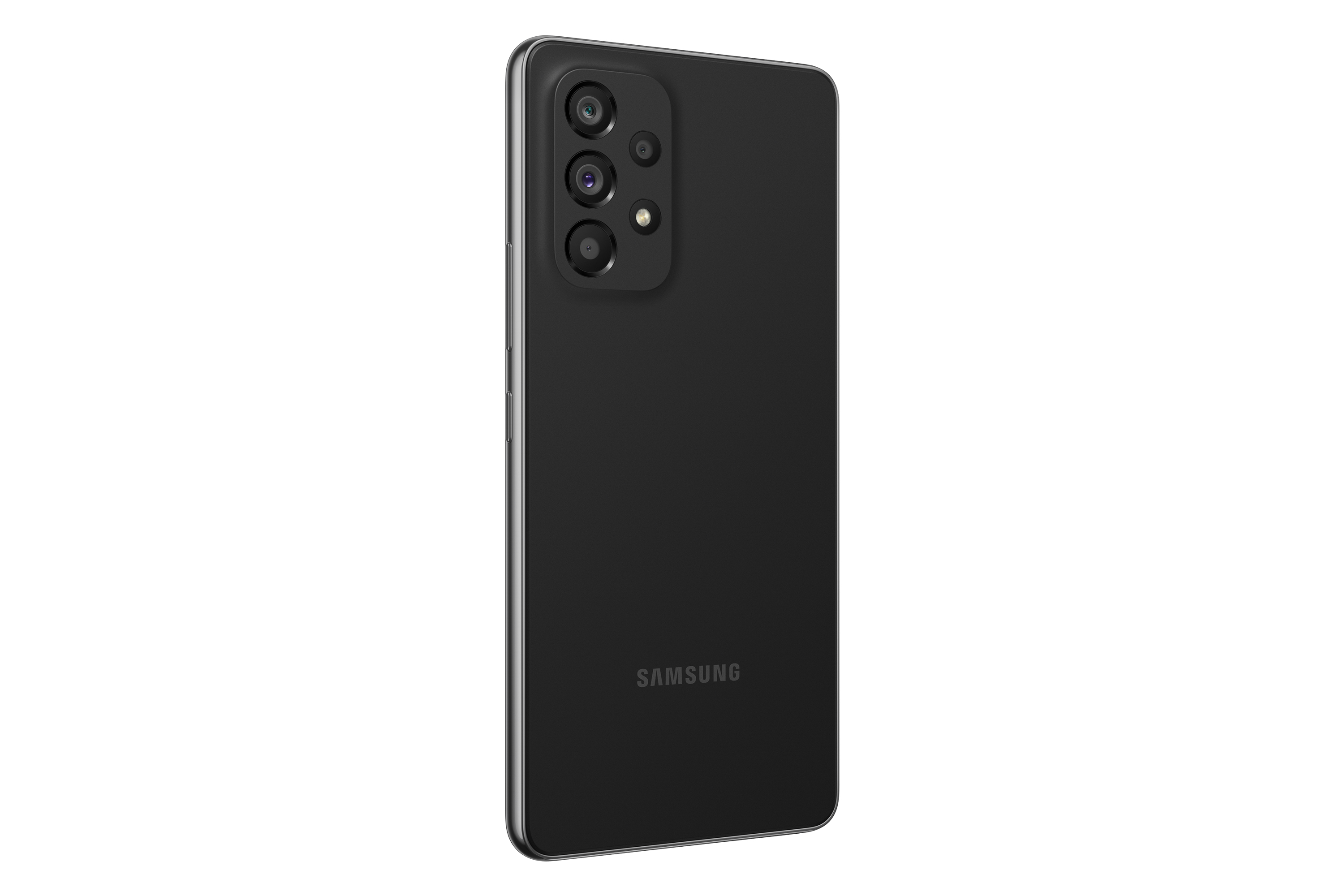 Tył czarnego smartfona Samsung z trzema tylnymi aparatami.