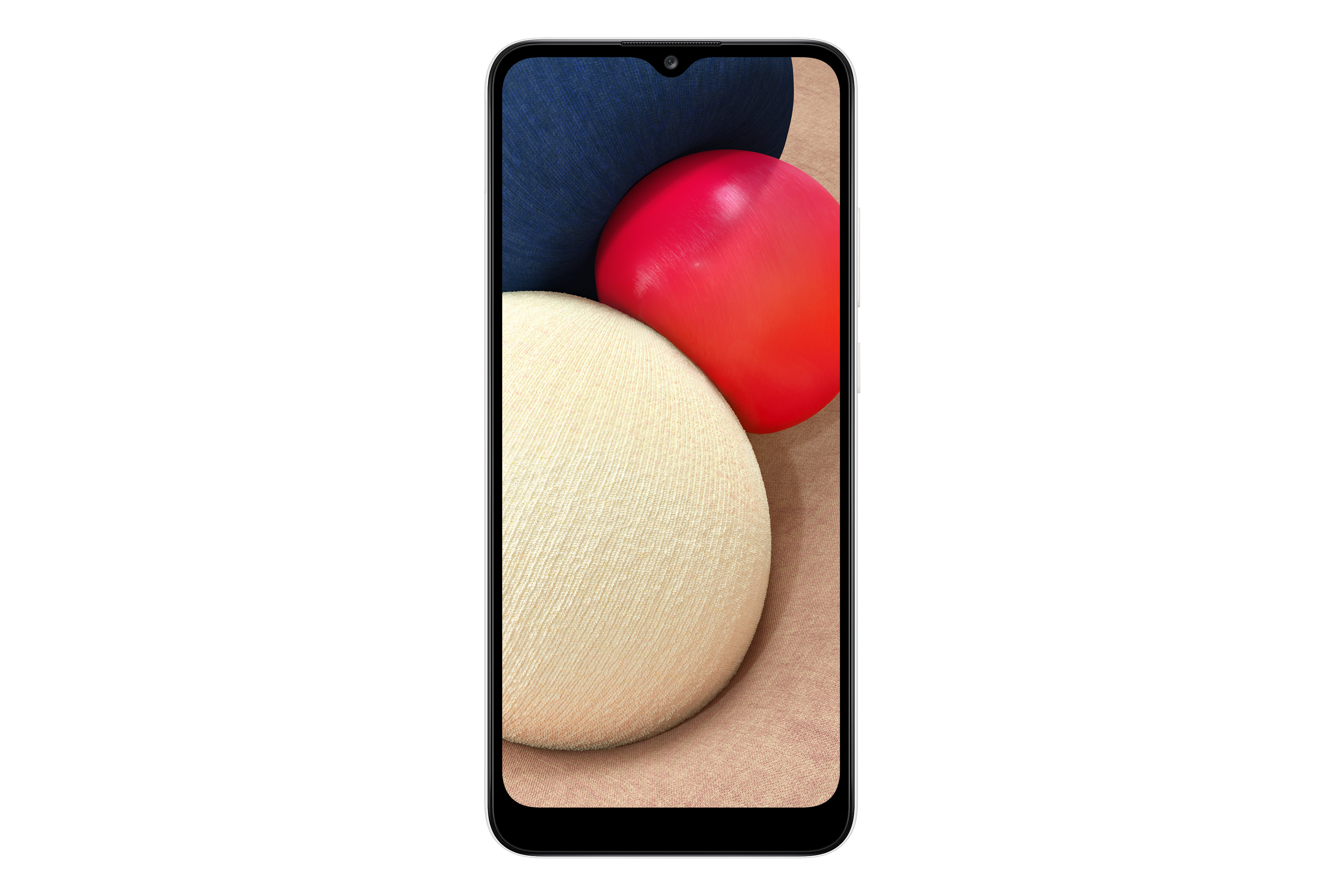 Smartphone mit Hintergrundbild mit abstrakten Formen in Blau-, Beige- und Rottönen.