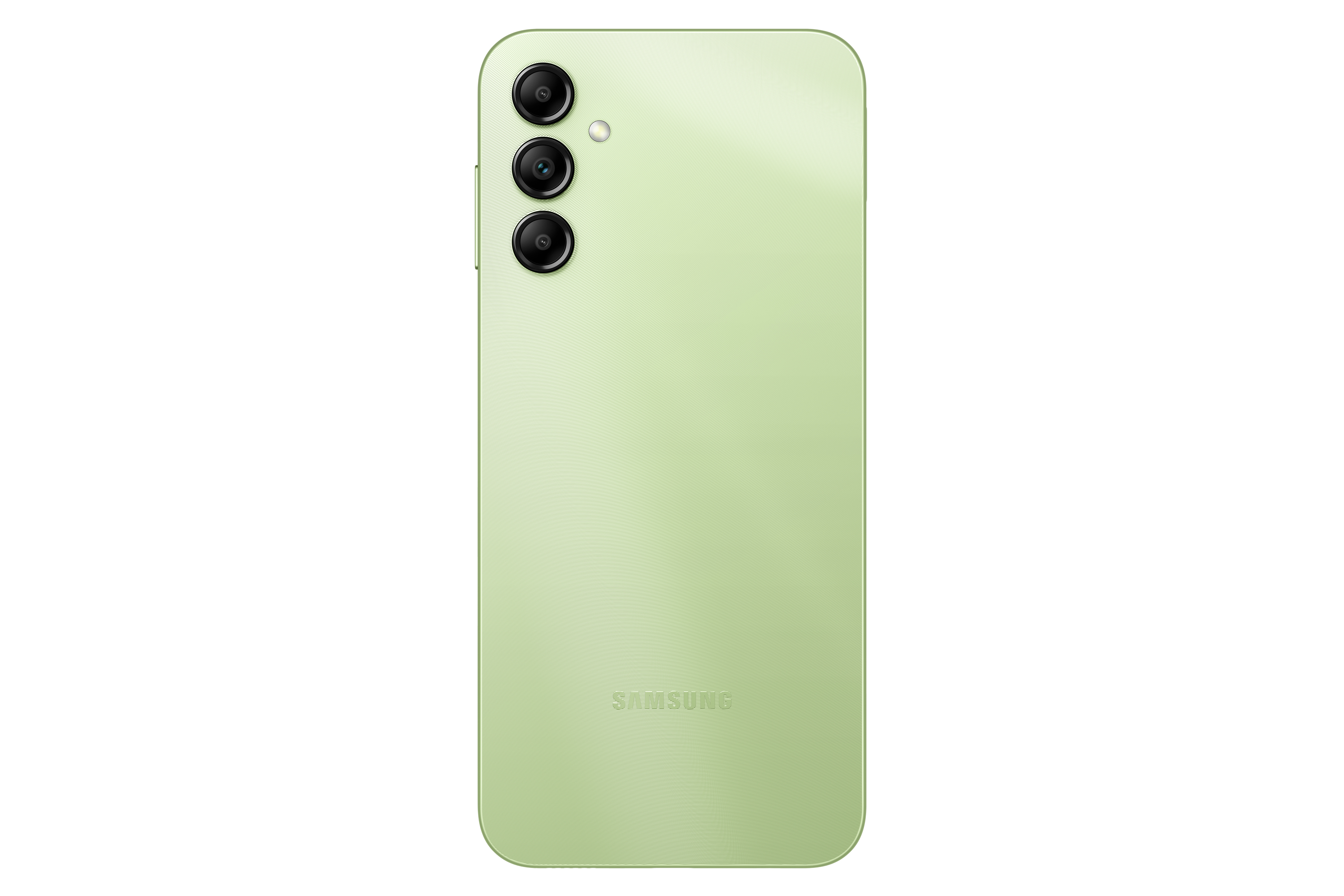 Retro di un telefono Samsung verde, con tre fotocamere e il logo Samsung.