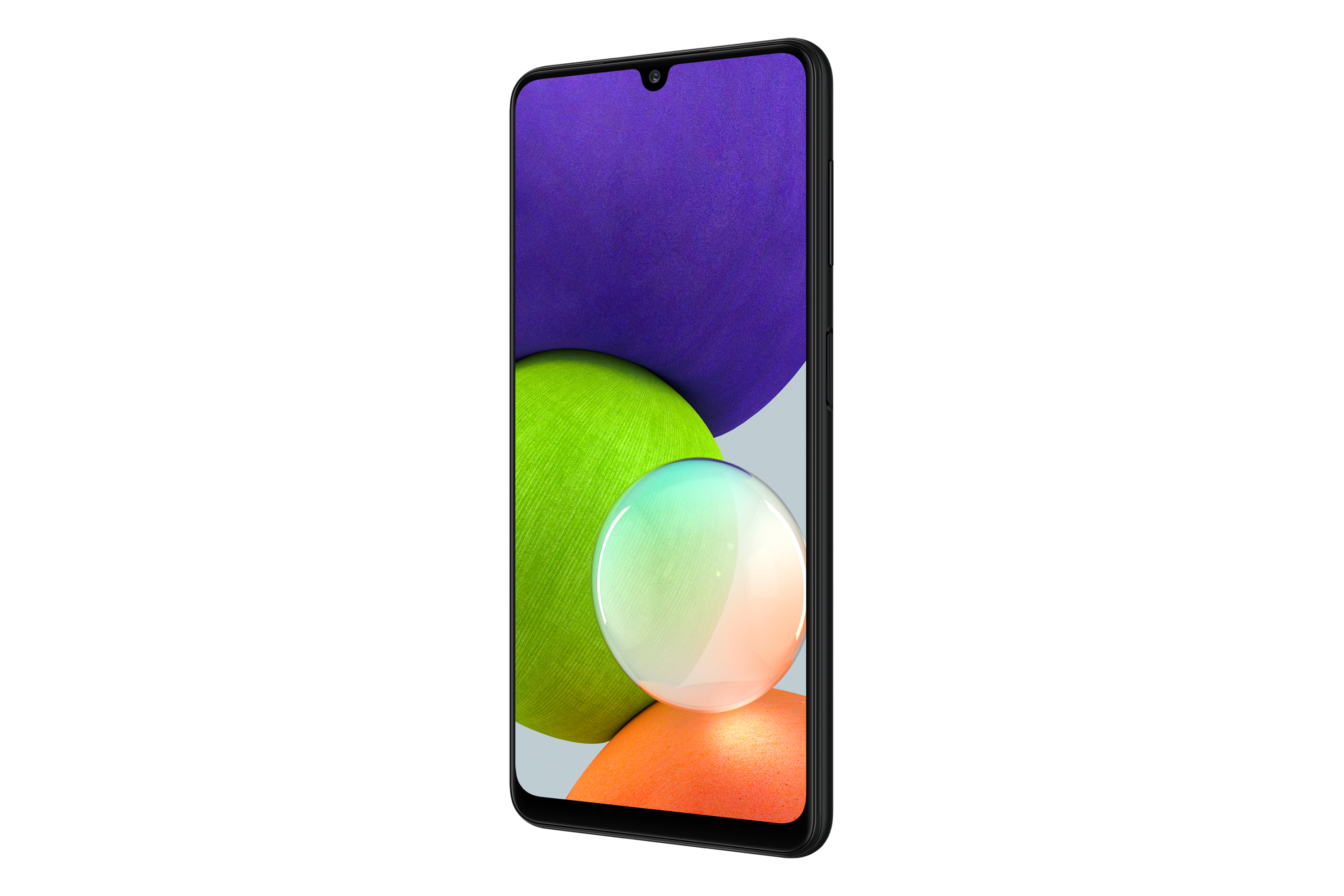 Ein Smartphone mit schwarzem Rahmen und einem Bildschirm, der ein farbenfrohes abstraktes Design zeigt.