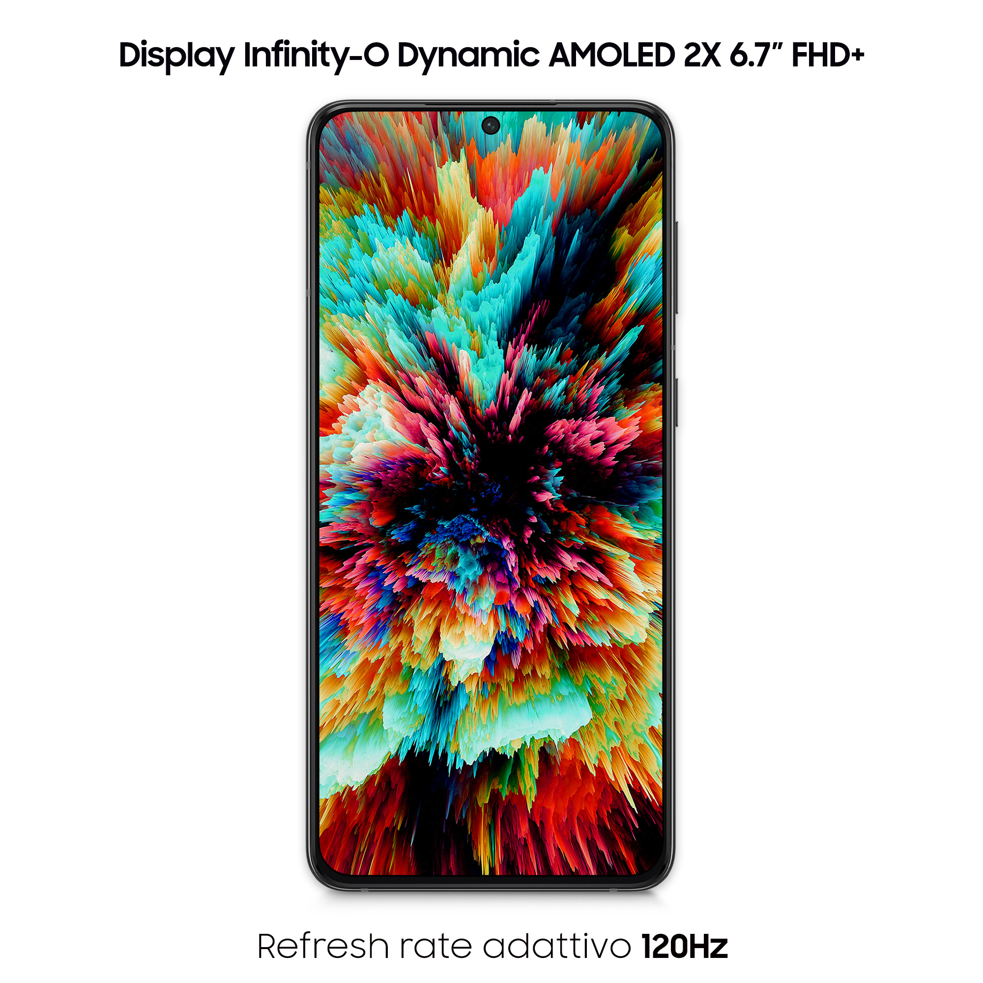 Se muestra un smartphone con pantalla colorida.