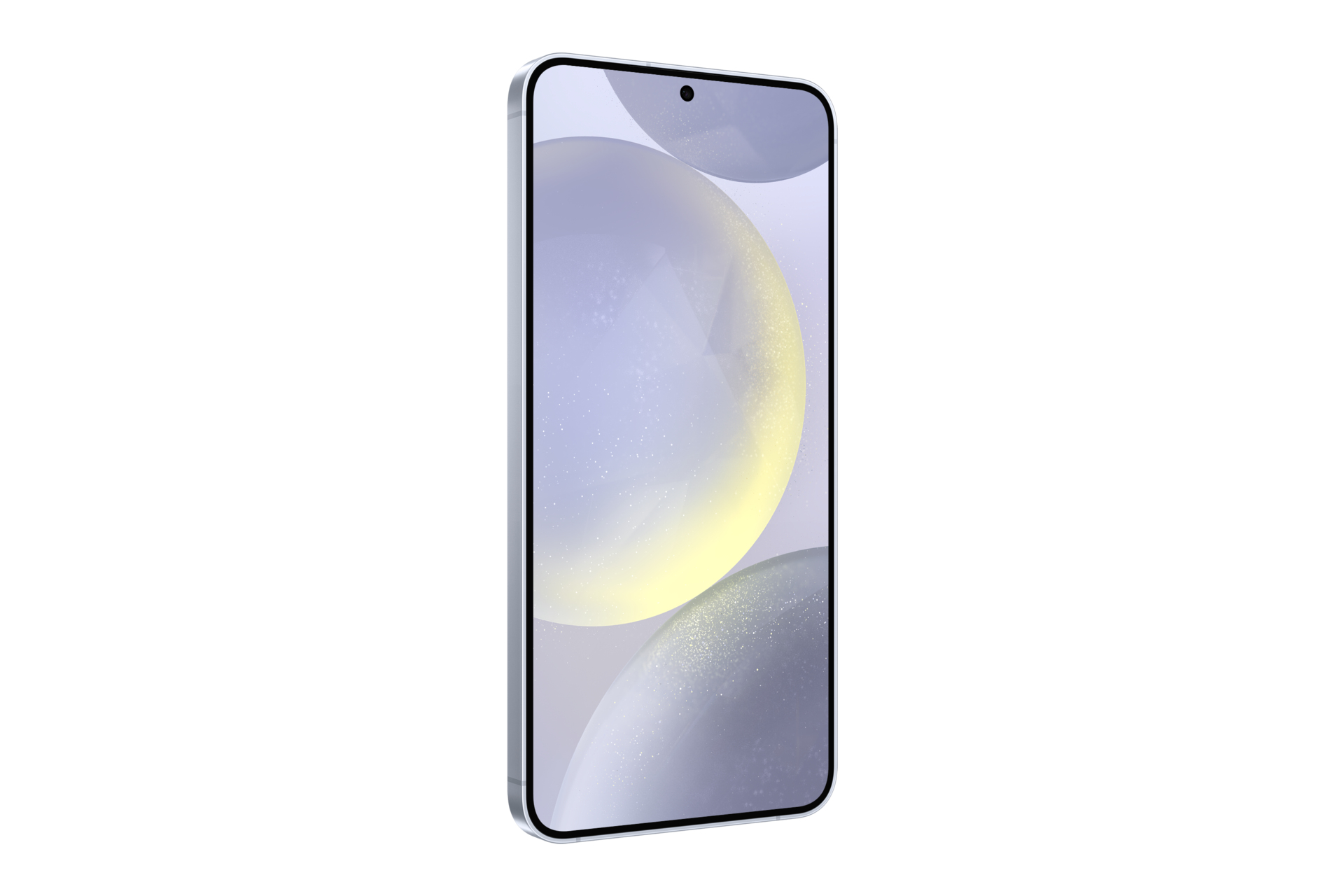 Een mintgroene smartphone met een scherm dat een kleurrijke afbeelding weergeeft. De telefoon staat iets schuin.