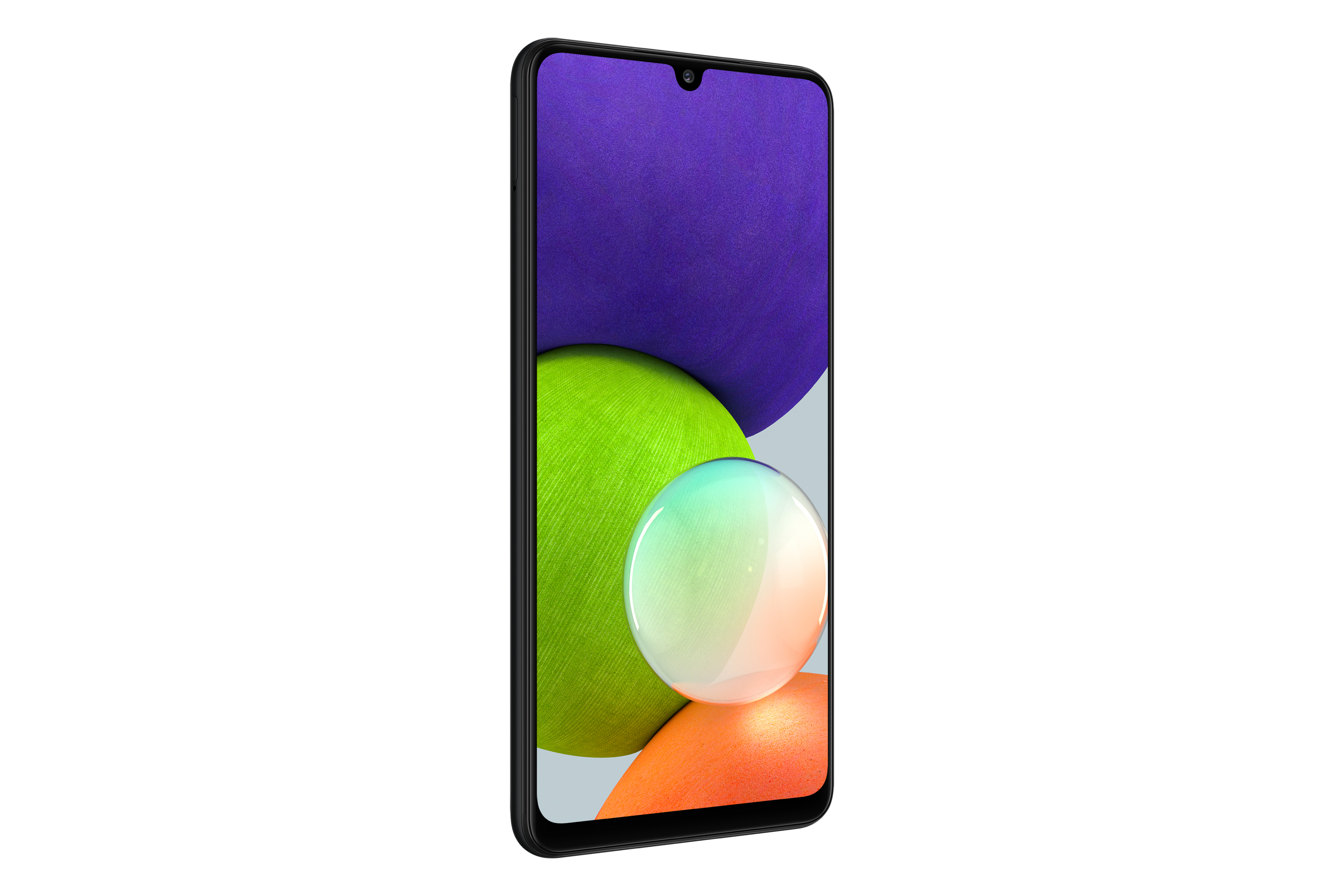 Samsung-Smartphone mit farbenfrohem Bildschirmdesign mit lila, grün und orange.