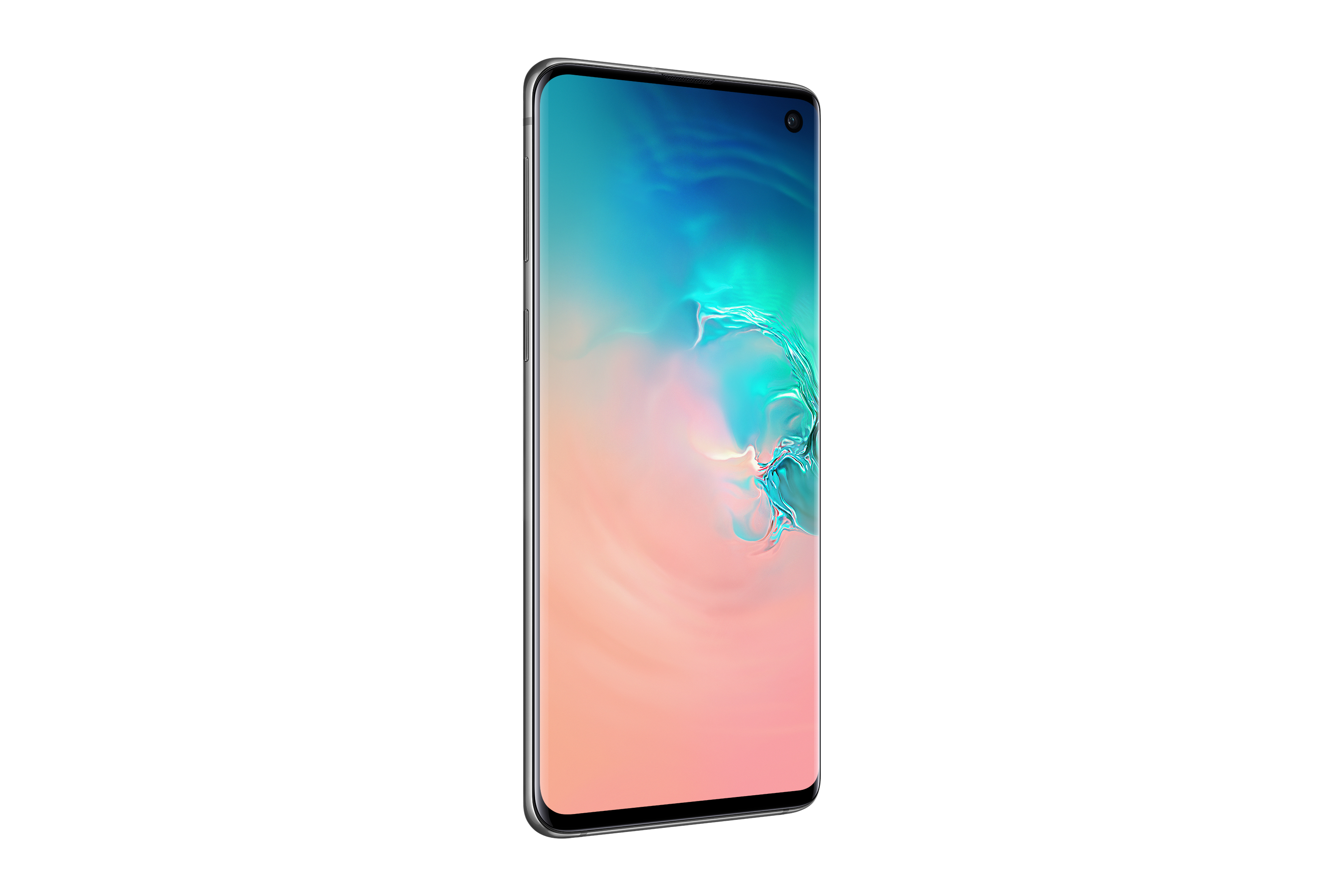 Ein Smartphone mit blauem, rosa und grünem Farbverlauf auf weißem Hintergrund.