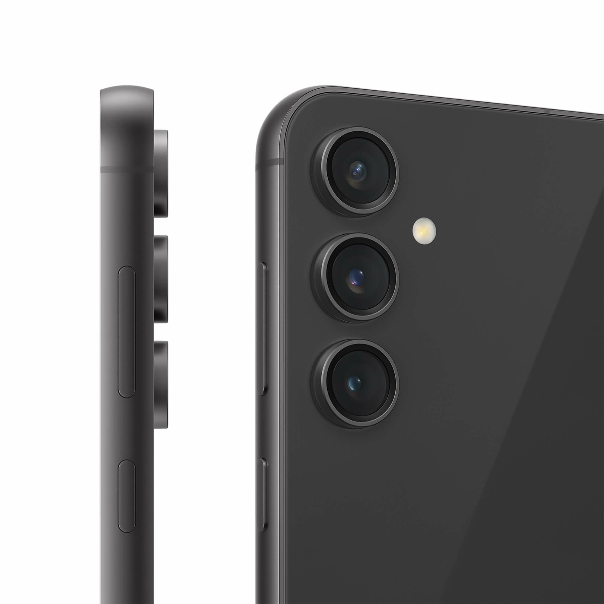 Retro smartphone, che mostra fotocamere, vista laterale con pulsanti, colore nero.