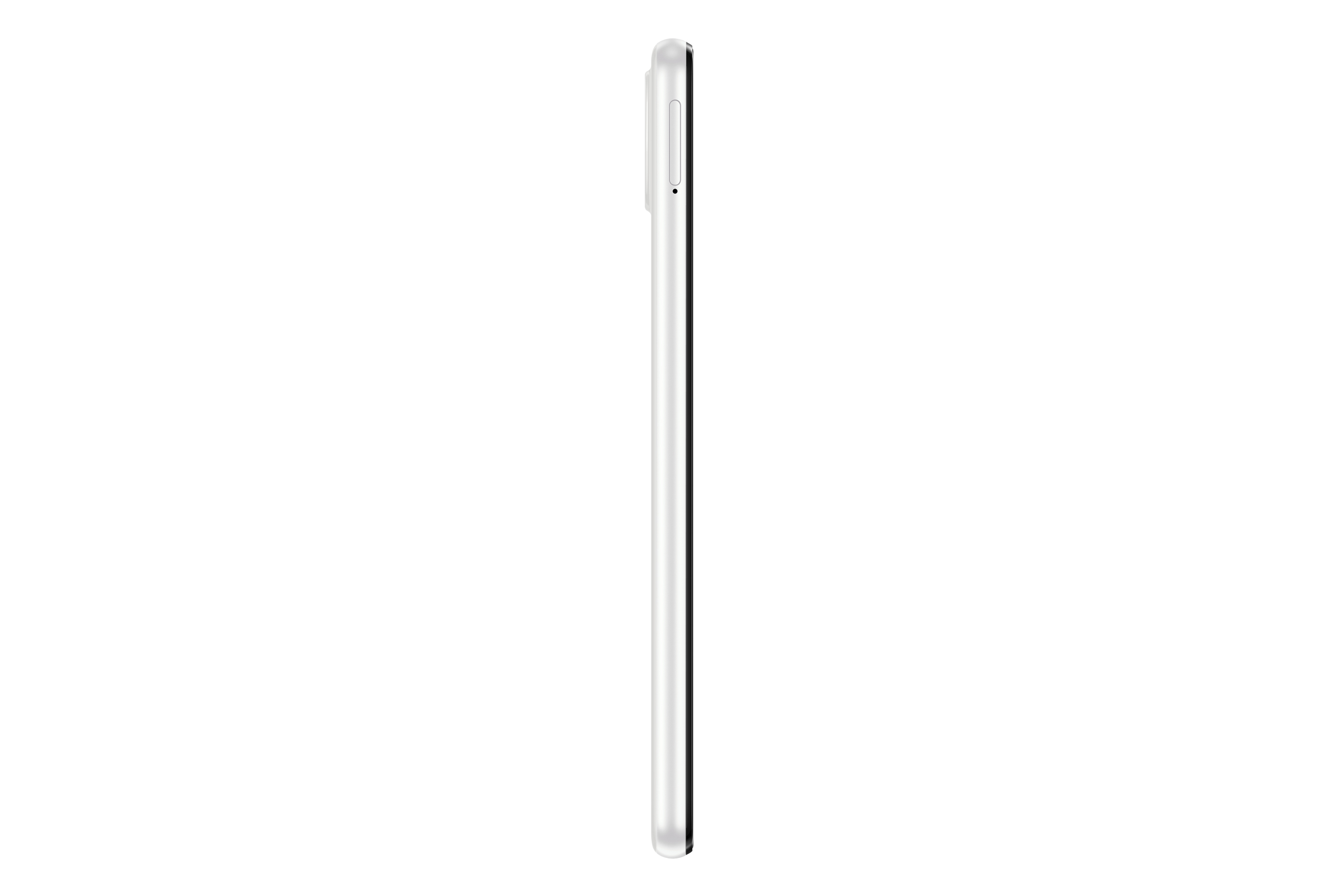 Seitenansicht eines weißen Smartphones.
