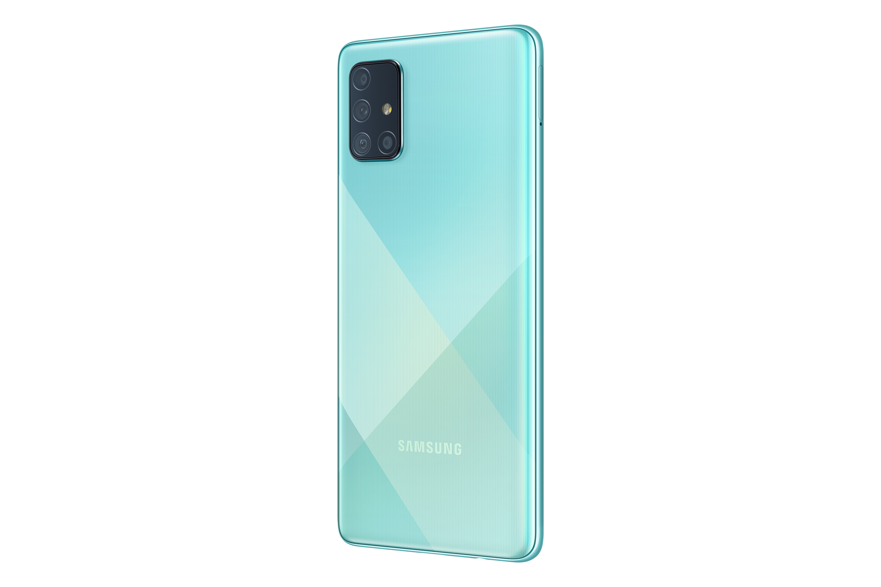 Retro smartphone blu-verde con fotocamere e logo Samsung.