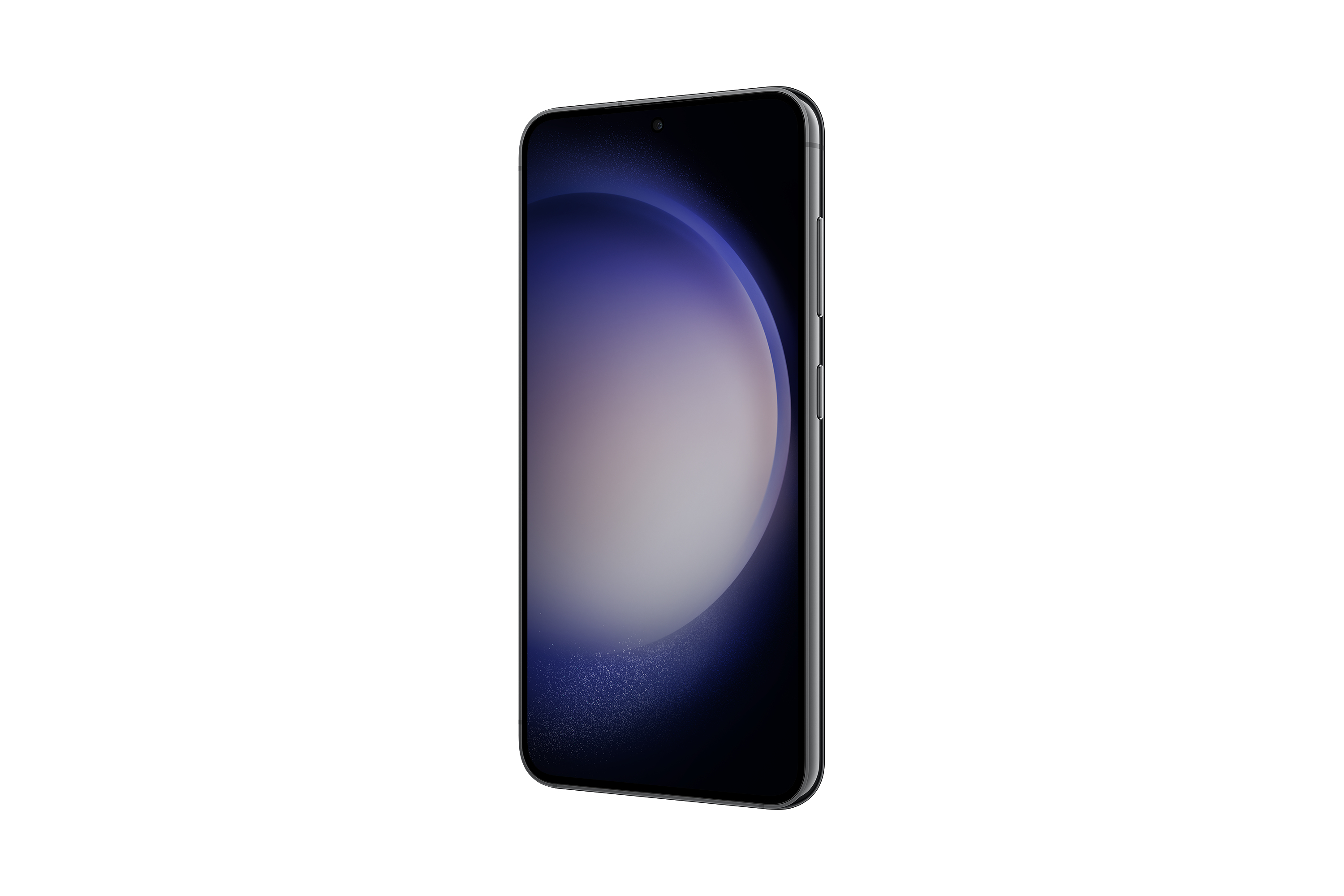 Seitenansicht eines schwarzen Smartphones mit Bildschirm.