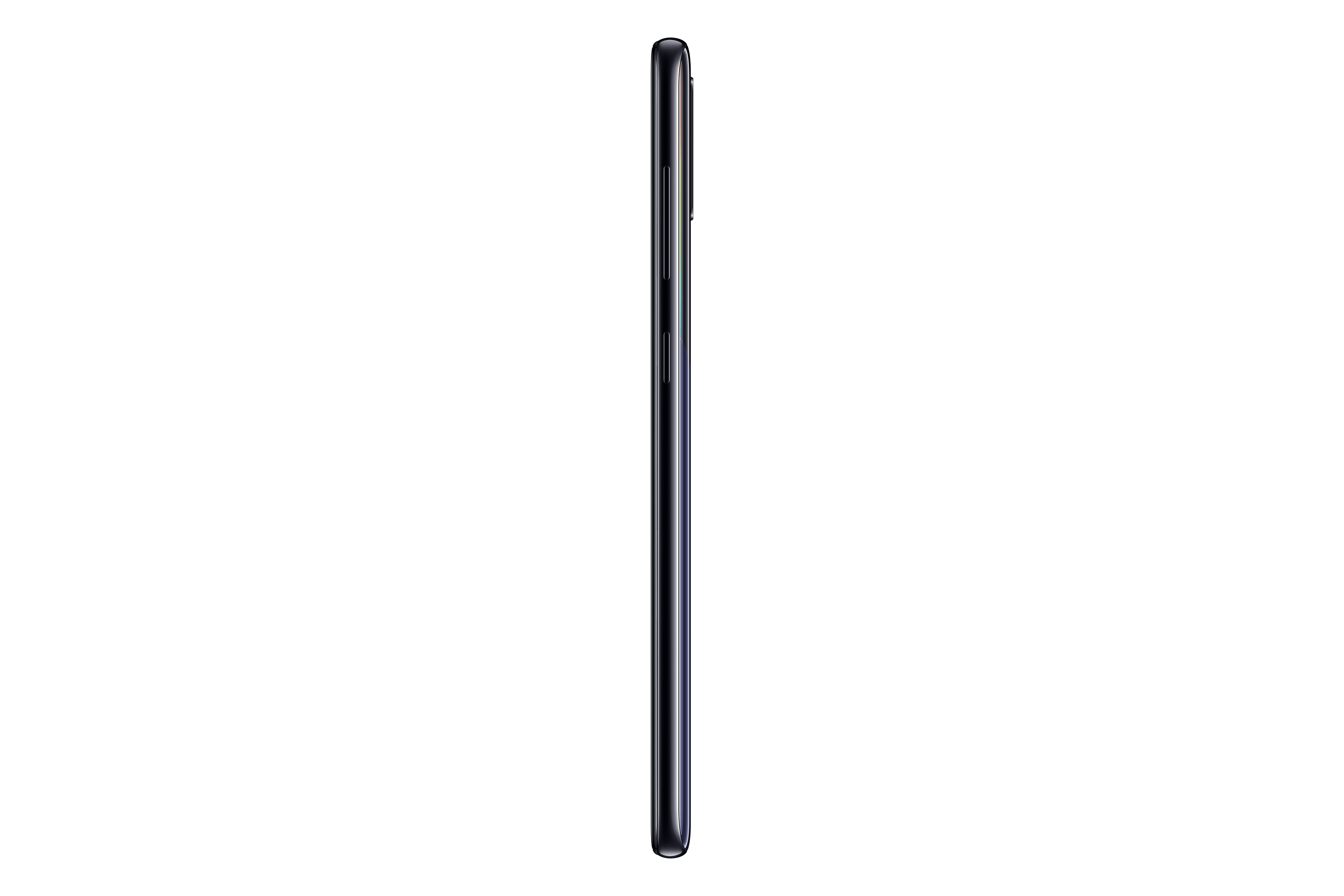 Schwarzes Telefonprofil, dünnes Design, auf weißem Hintergrund.