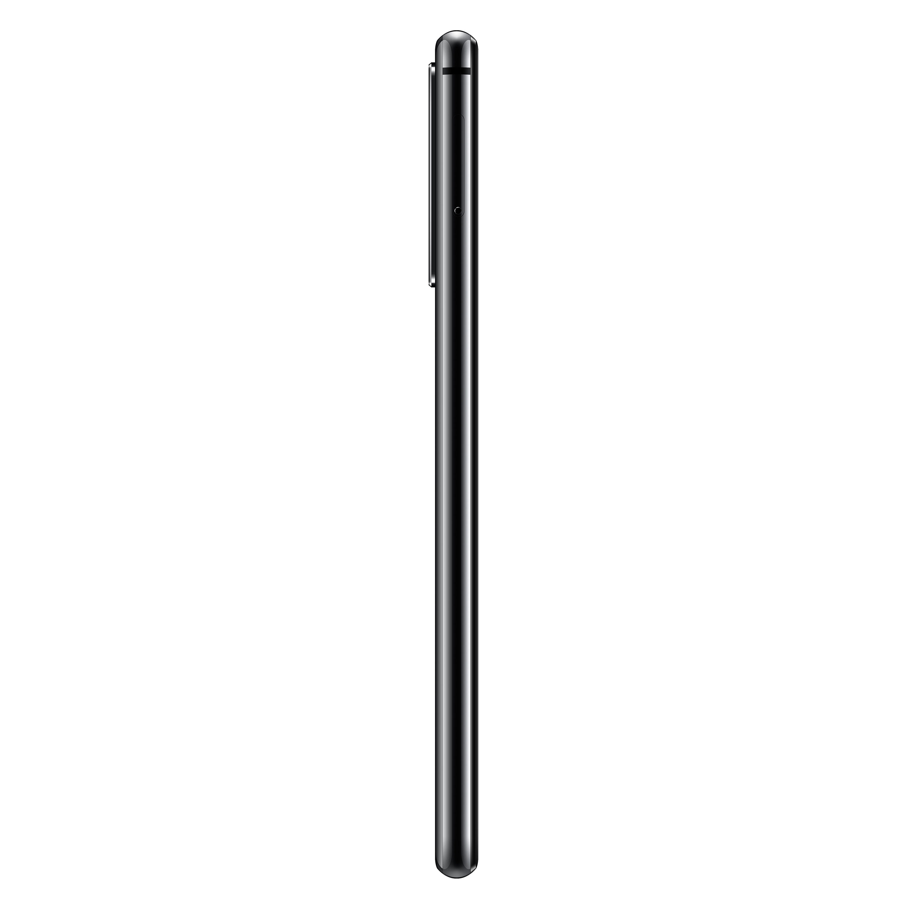 Ein schlankes schwarzes Handy. Die Seitenansicht zeigt, dass das Handy dünn und schlank ist.