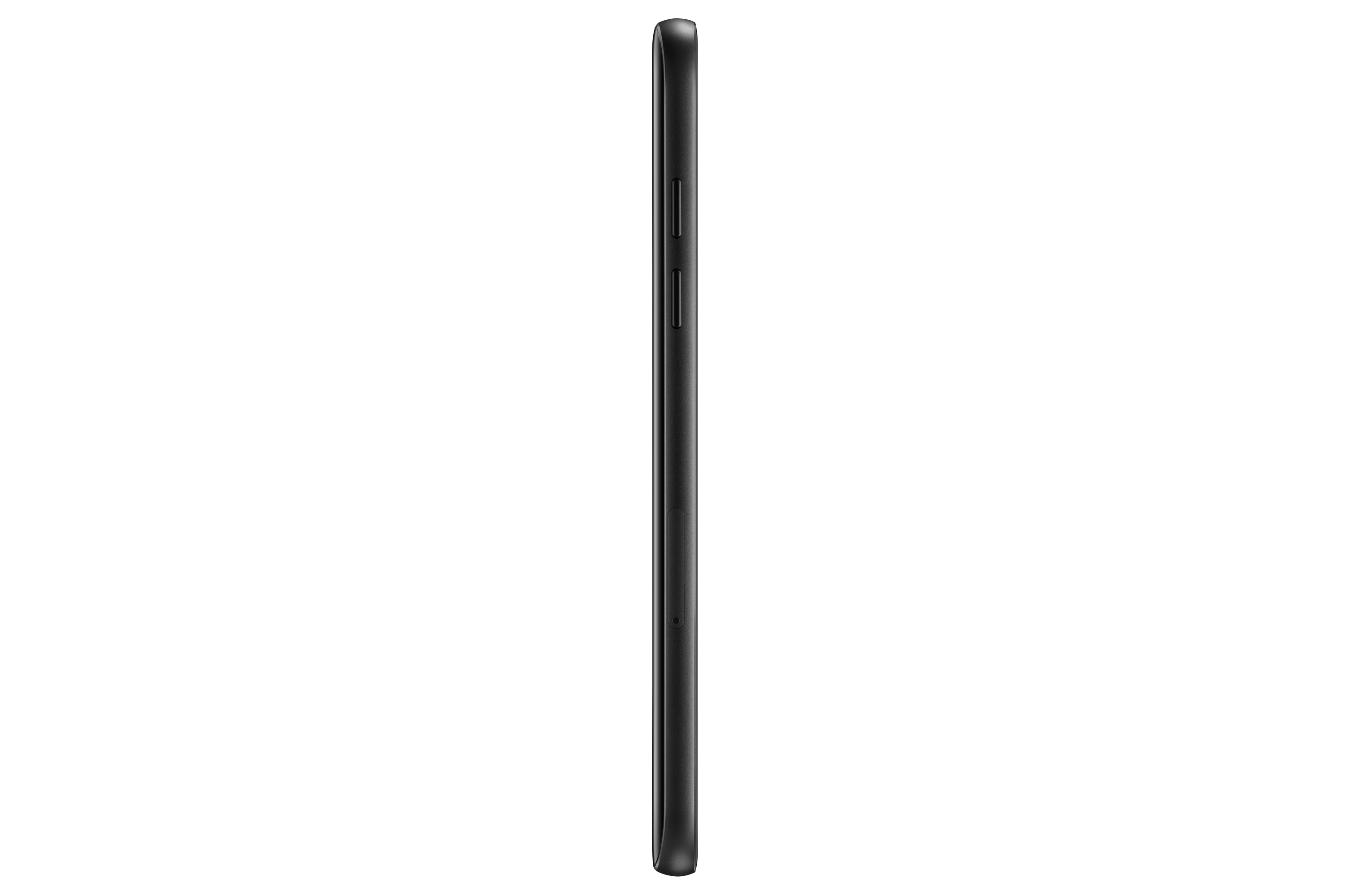 Schwarzes Smartphone, Seitenansicht, zeigt Knöpfe, schlankes und dünnes Design.