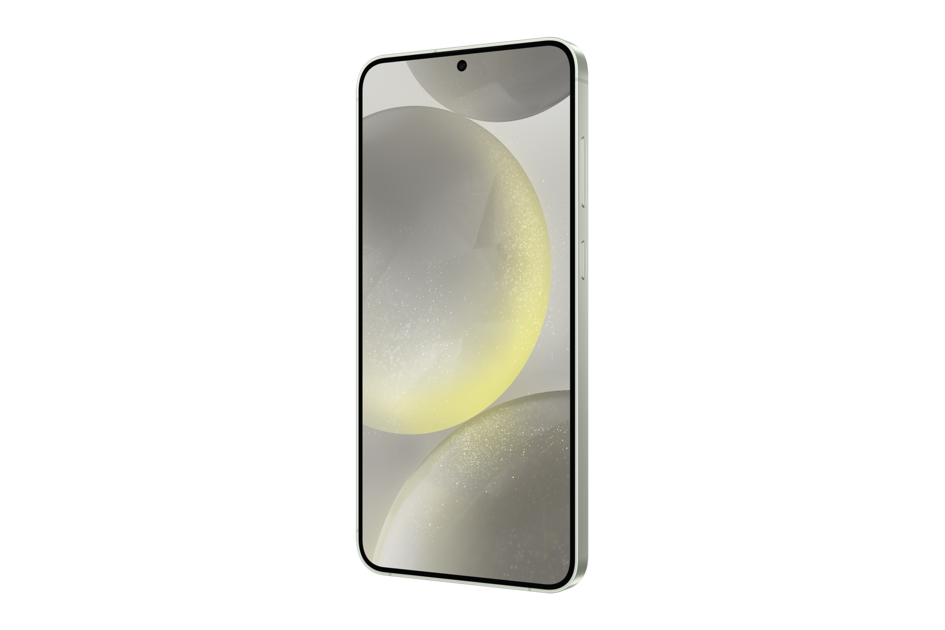 Smartphone in hoek. Schuine weergave, lichtgroene kleur.