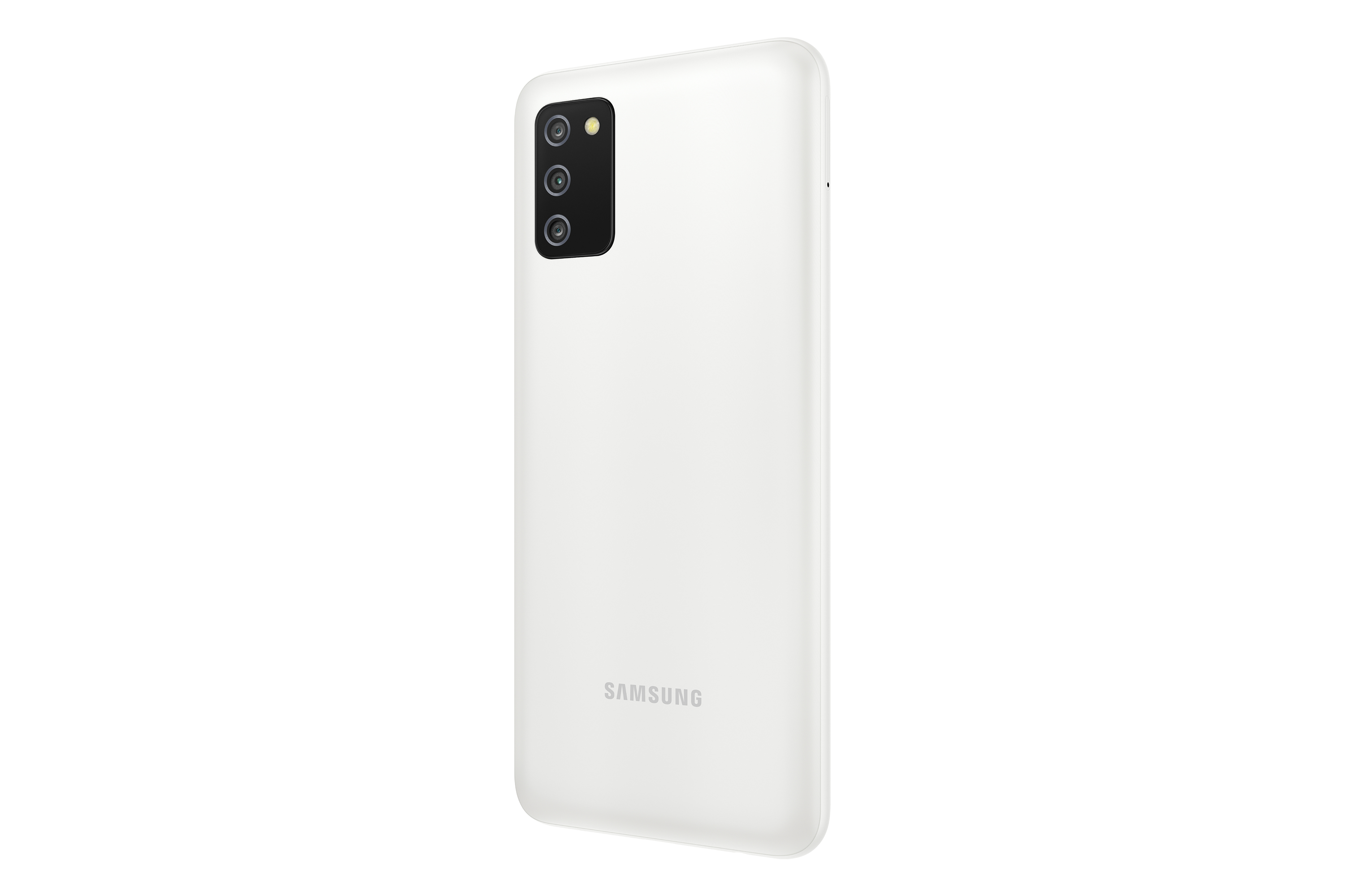 Rückansicht eines weißen Samsung-Telefons mit Kameramodul und Samsung-Logo.