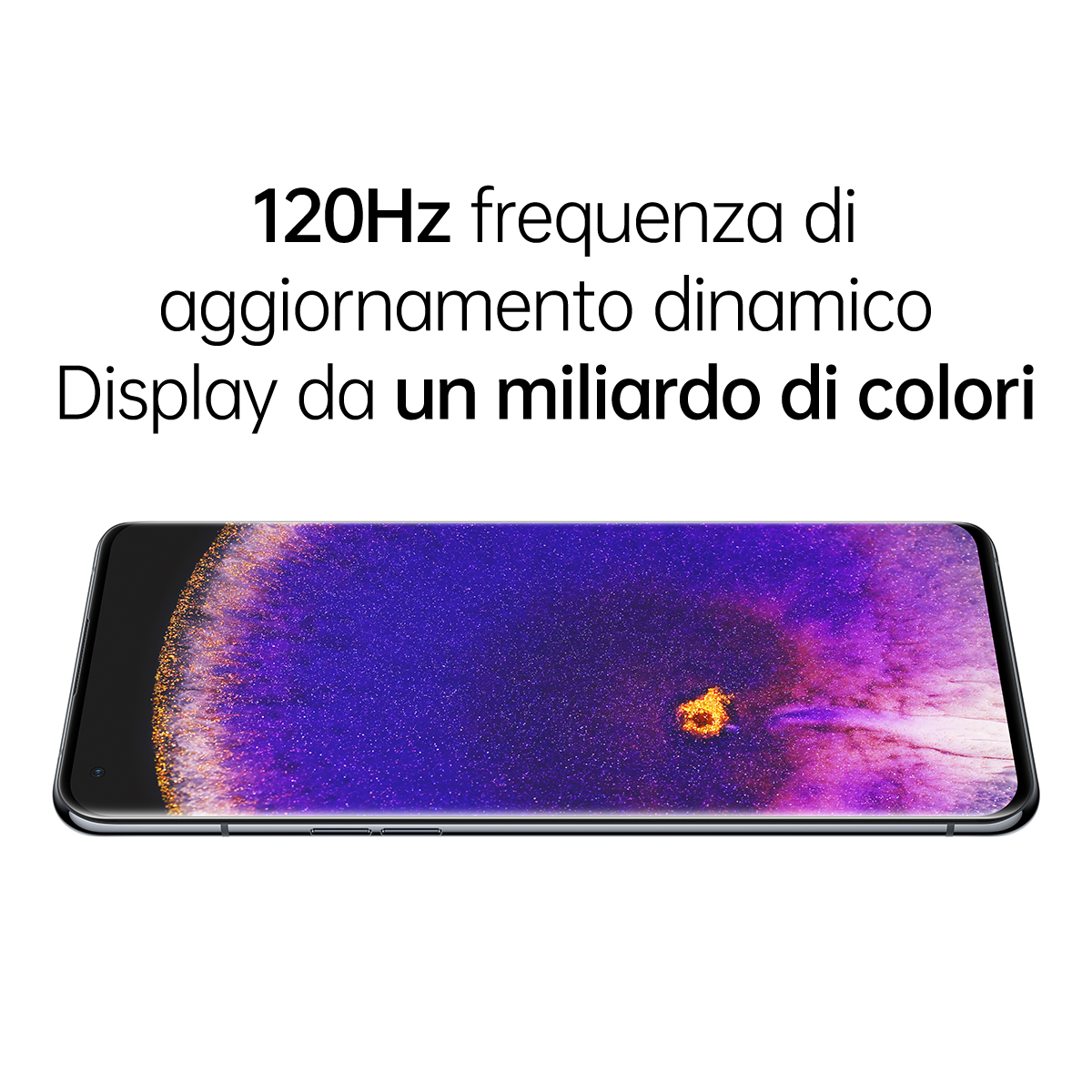 Schermo dello smartphone con testo sulle funzionalità del display. Il telefono è di lato. Design moderno.