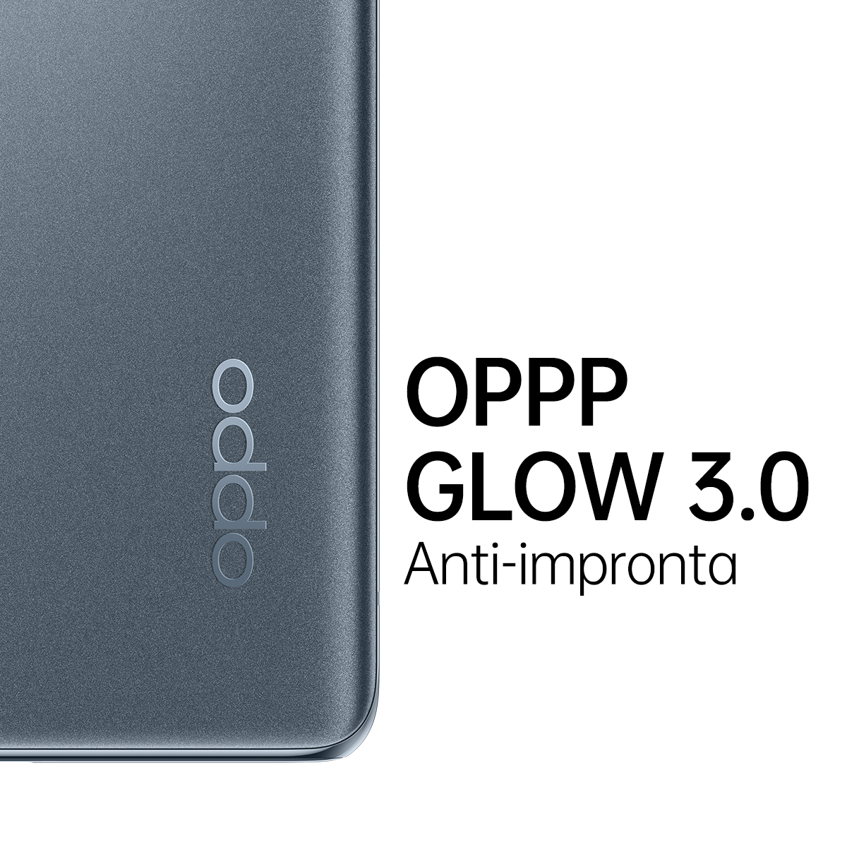 Zbliżenie szarego tyłu telefonu, tekst OPPO Glow 3.0.