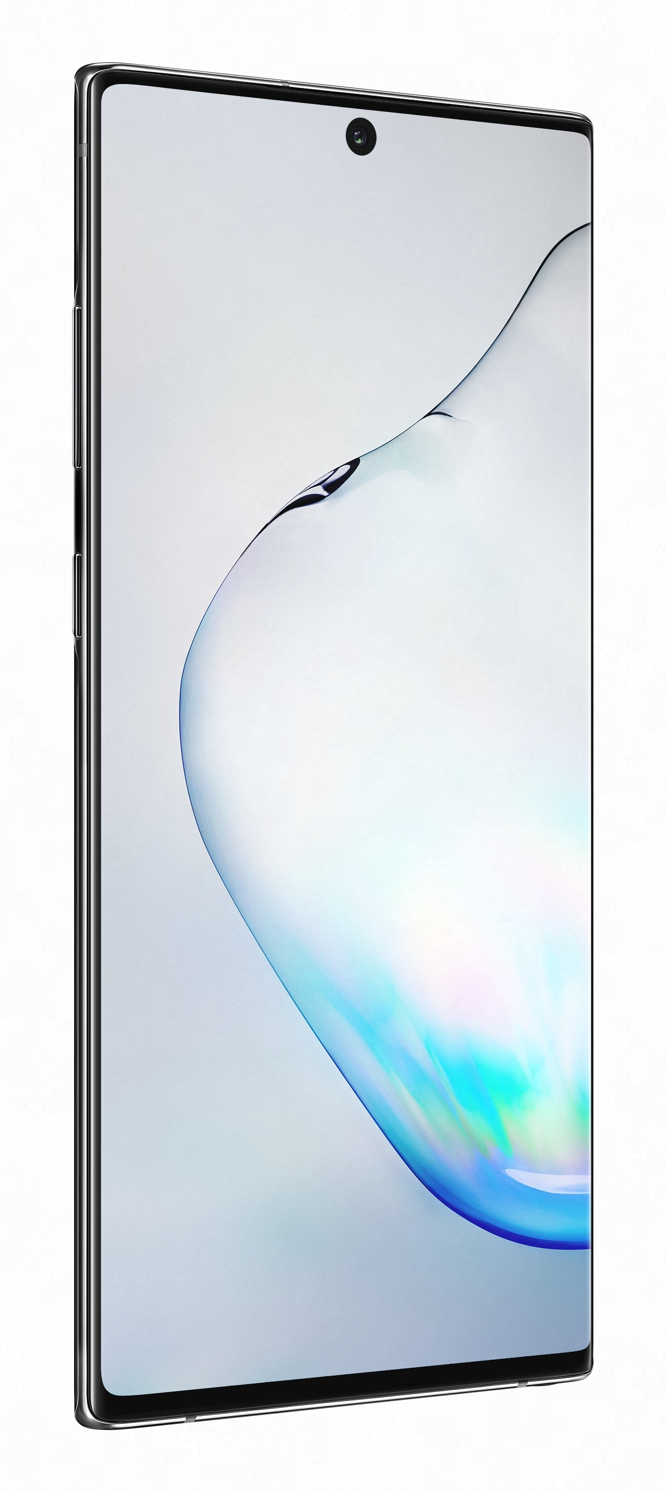 Smartfon, widok z boku, wyświetlający jasny ekran z zakrzywioną krawędzią.