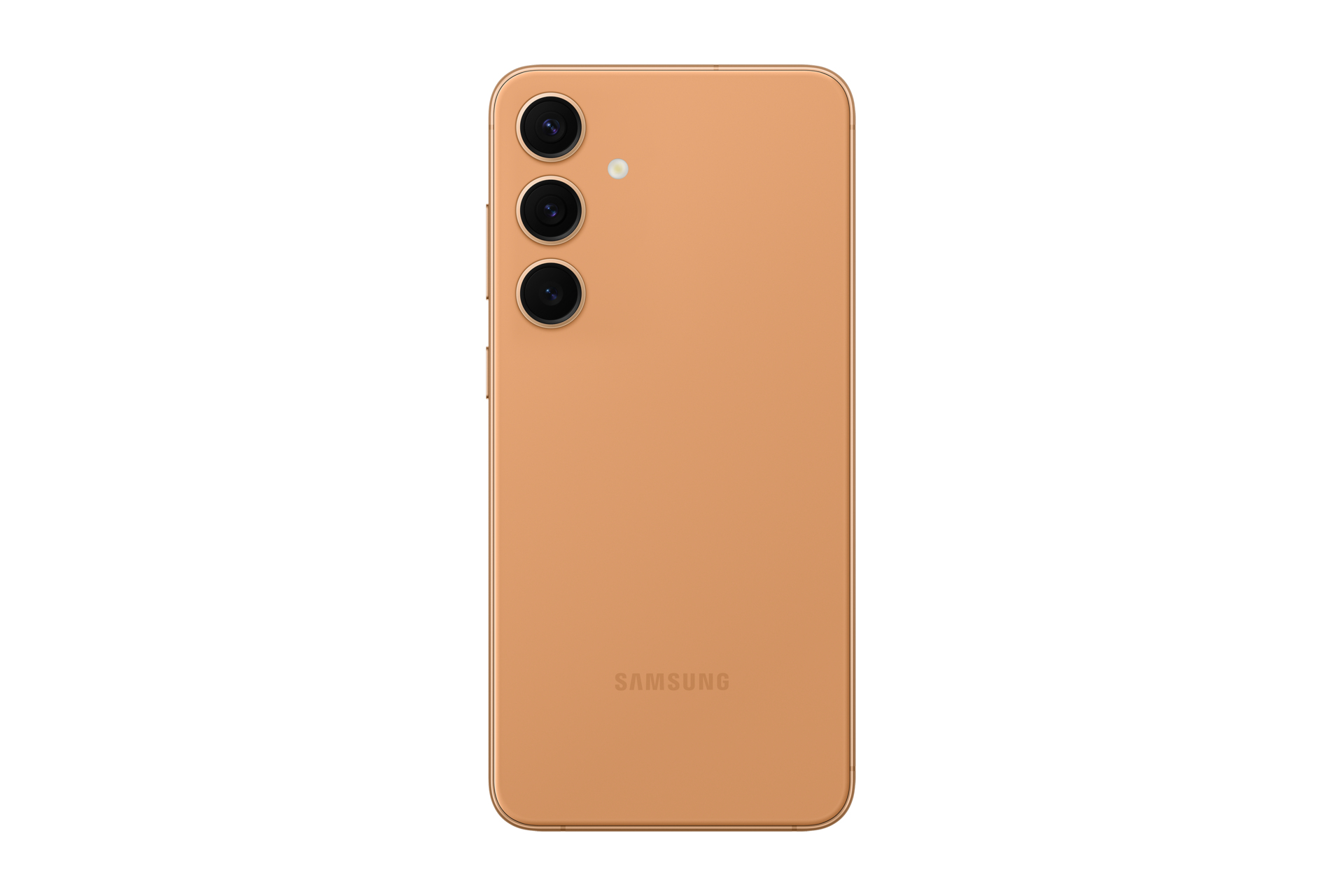 Achterkant van een gouden smartphone met drievoudige camera's en het Samsung logo.