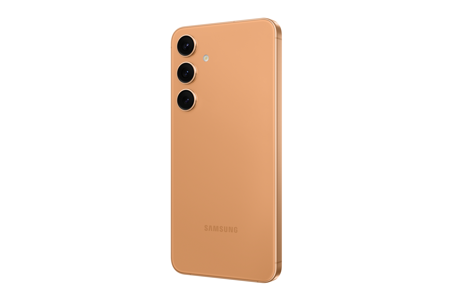 Gouden smartphone met drie camera's aan de achterkant. Het Samsung-logo is zichtbaar.
