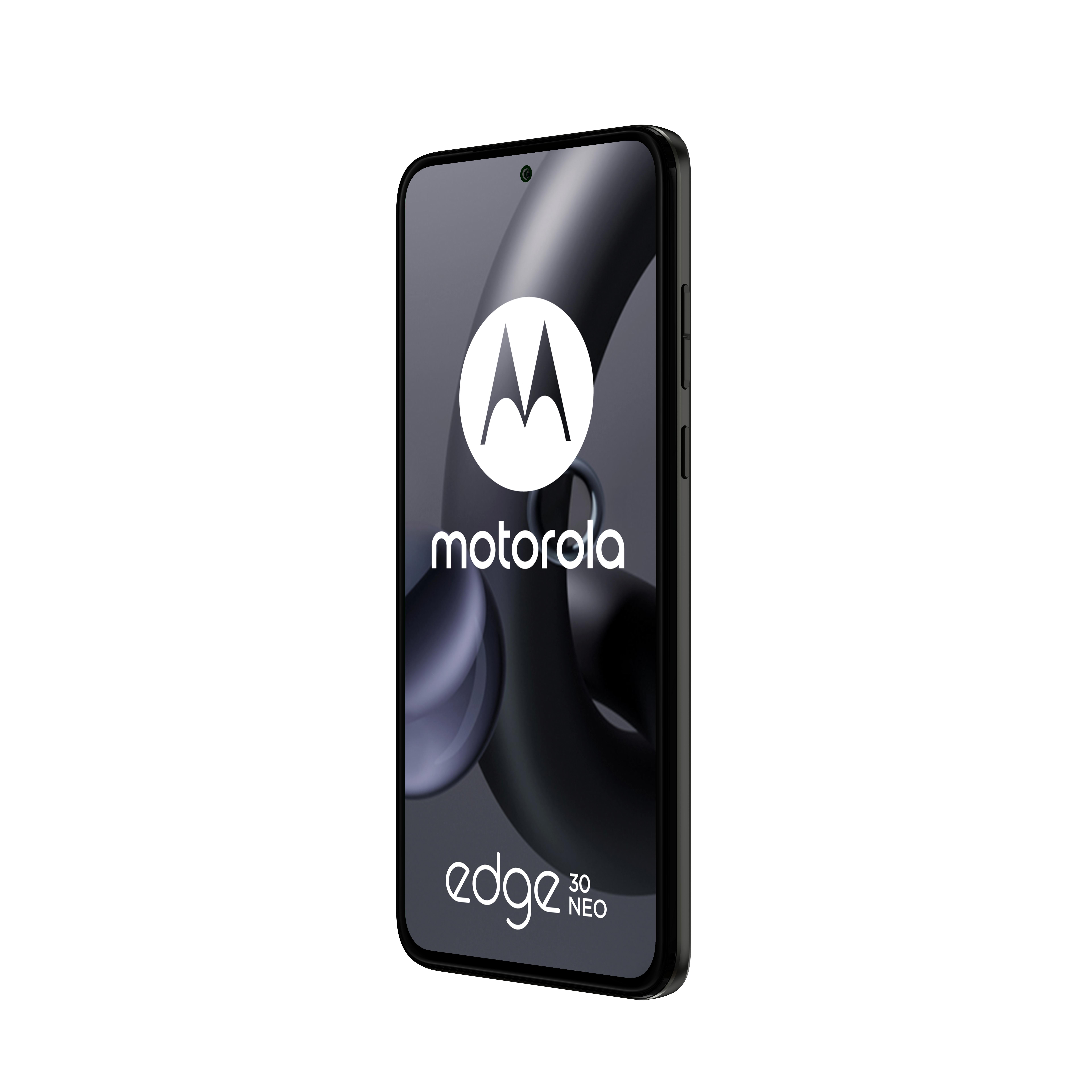Czarny smartfon, wyświetlający logo Motoroli i "Edge 30 NEO".