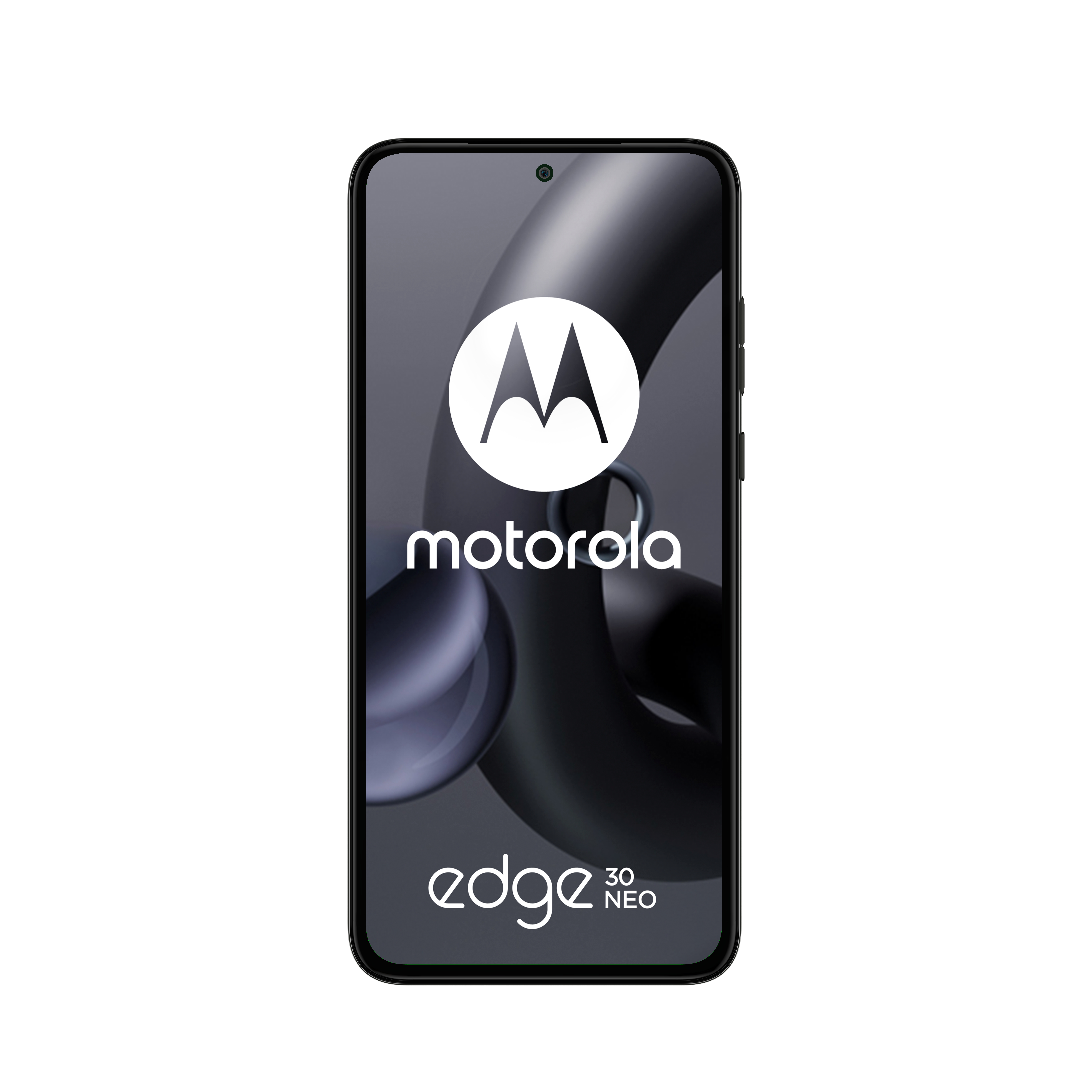 Smartfon Motorola Edge 30 Neo z logo Motorola na ekranie.