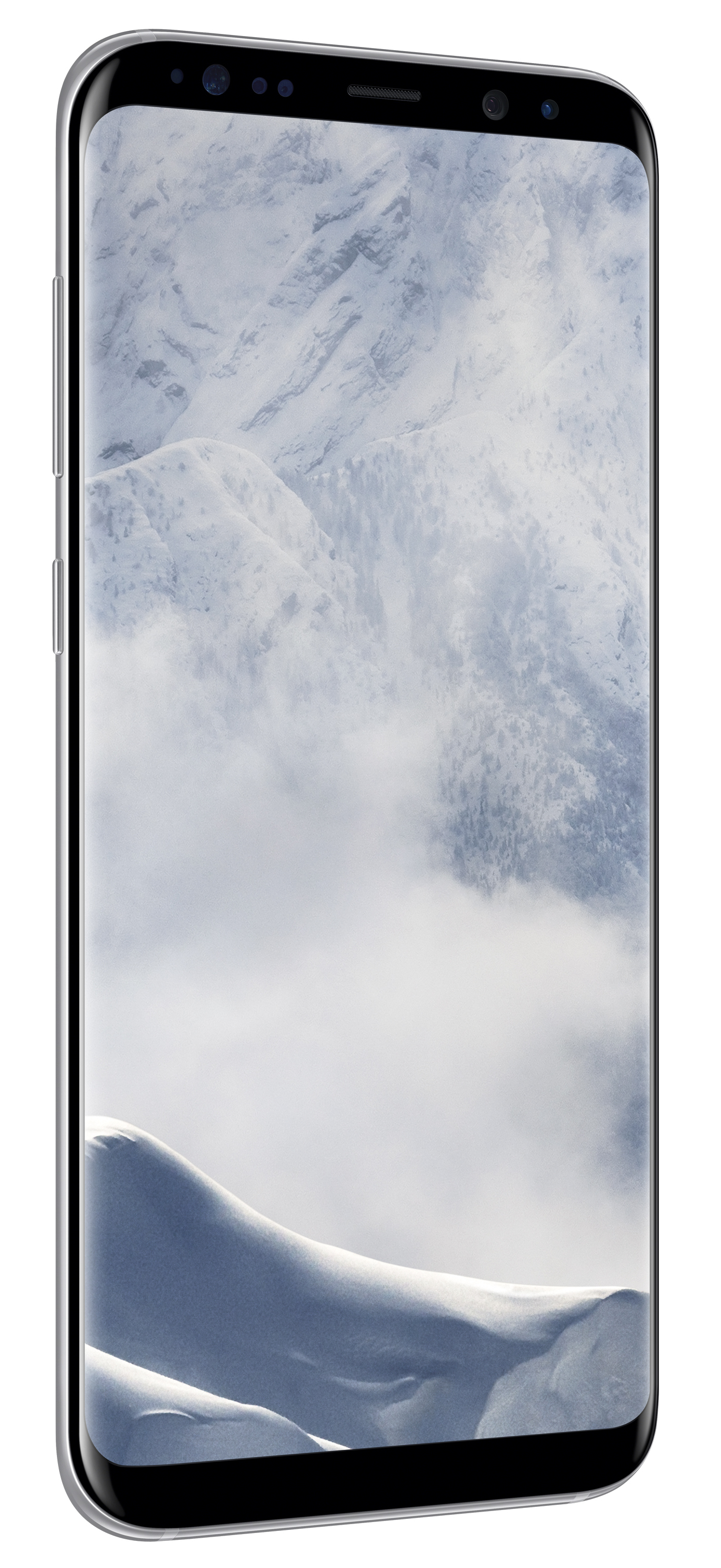 Telefon mit schneebedeckter Berglandschaft auf dem Bildschirm.