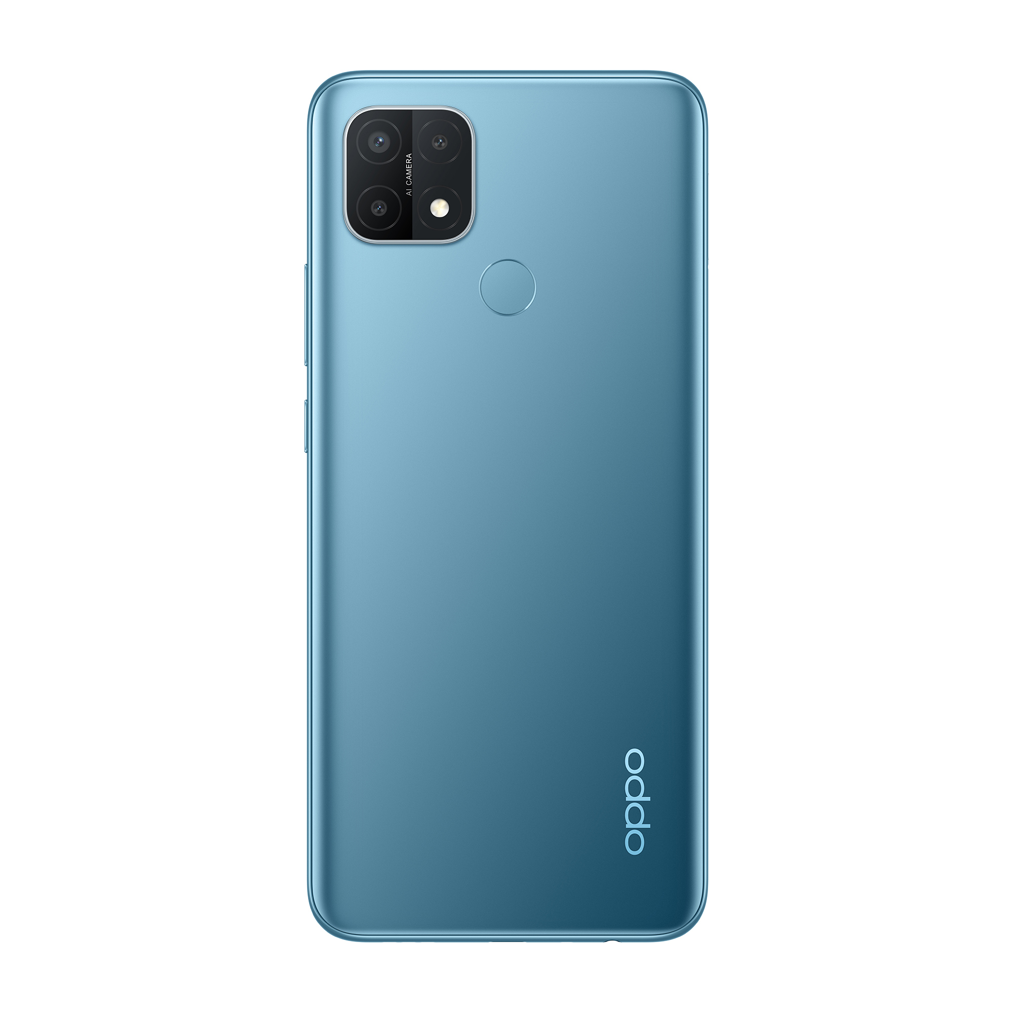 Retro telefono blu con modulo fotocamera e logo Oppo.