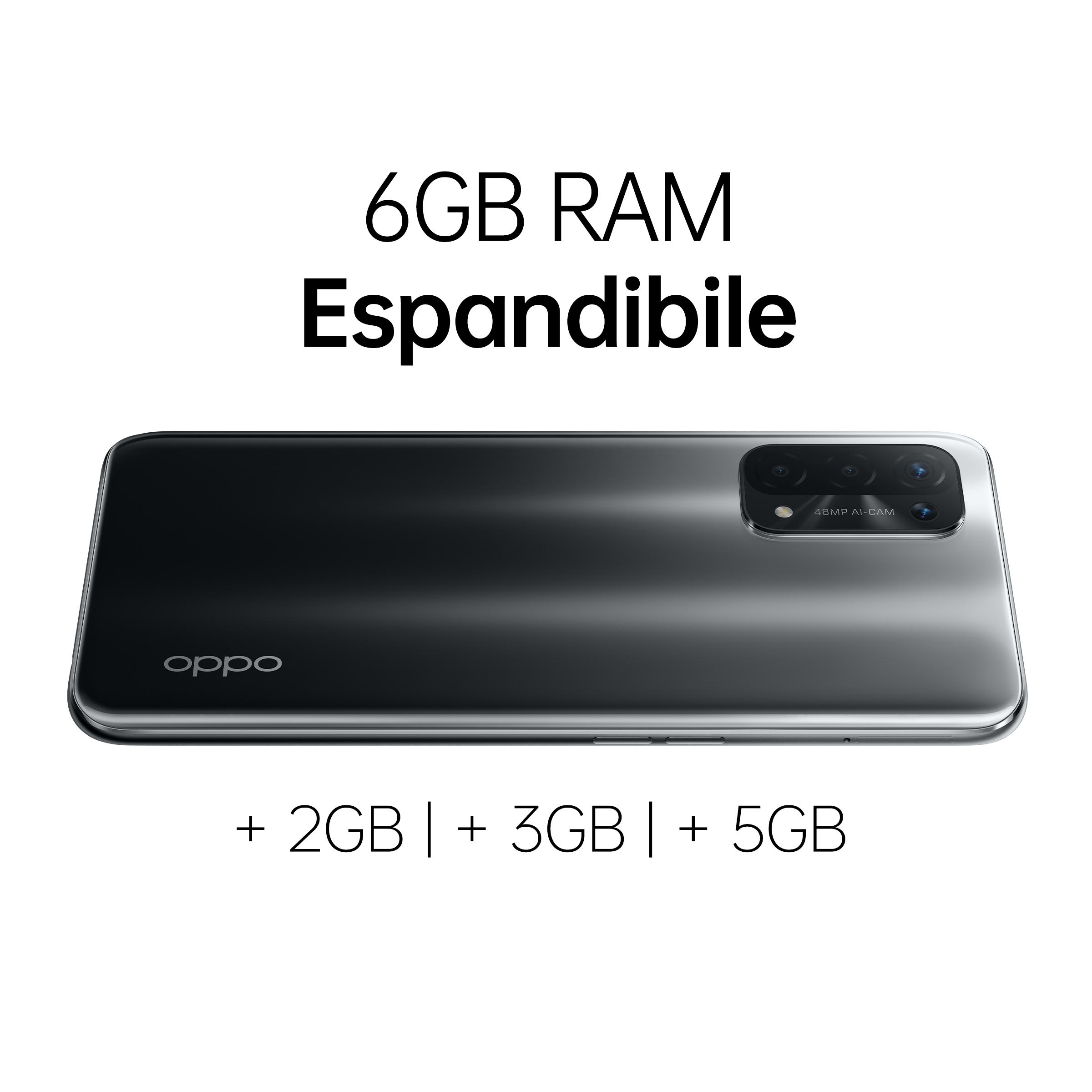 Die Rückseite eines schwarzen Telefons. Das Oppo-Logo ist sichtbar. Drei Kameras sind vorhanden.